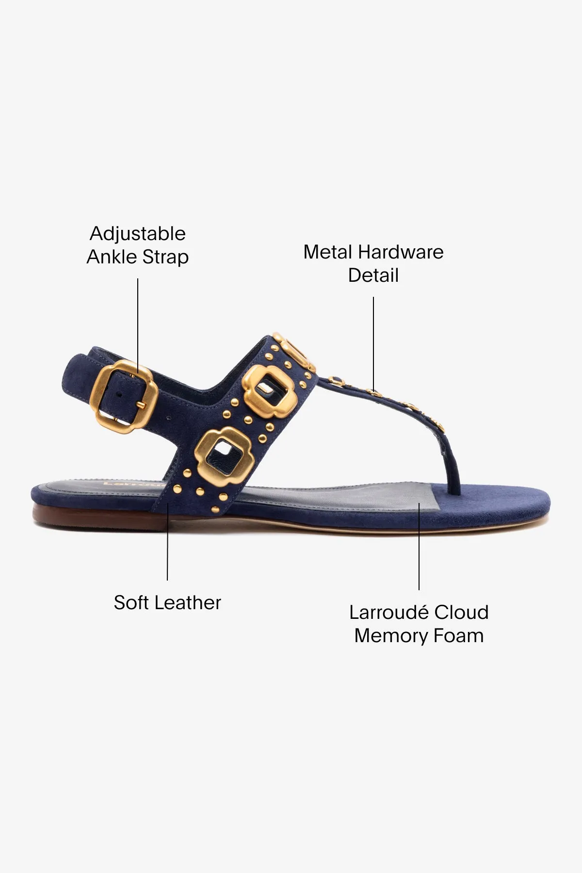 Milan Studs Thong Sandal In Navy Suede sold by Larroude product image thumbnail 5