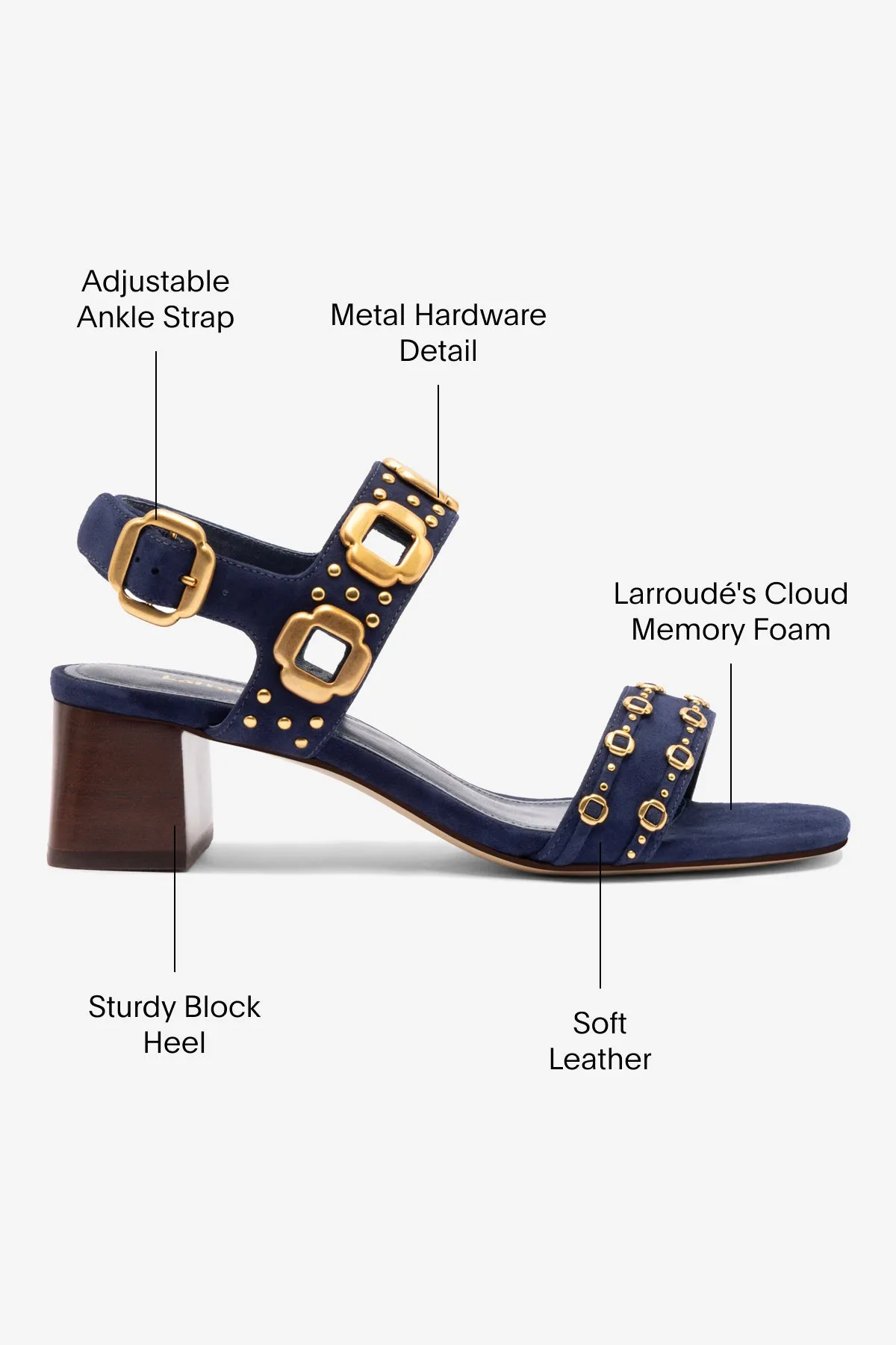 Milan Studs Block Sandal In Navy Suede sold by Larroude product image thumbnail 5