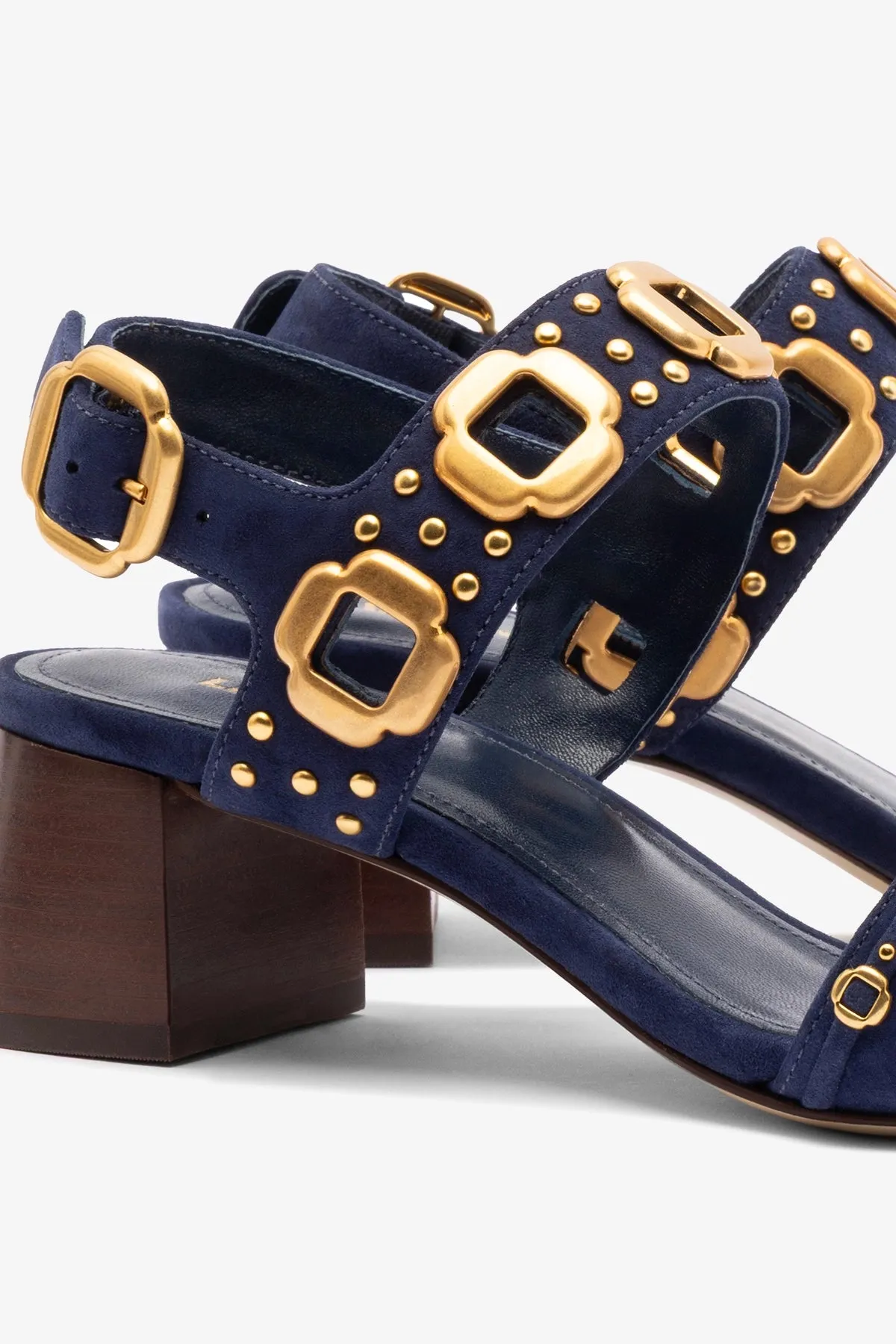 Milan Studs Block Sandal In Navy Suede sold by Larroude product image thumbnail 4