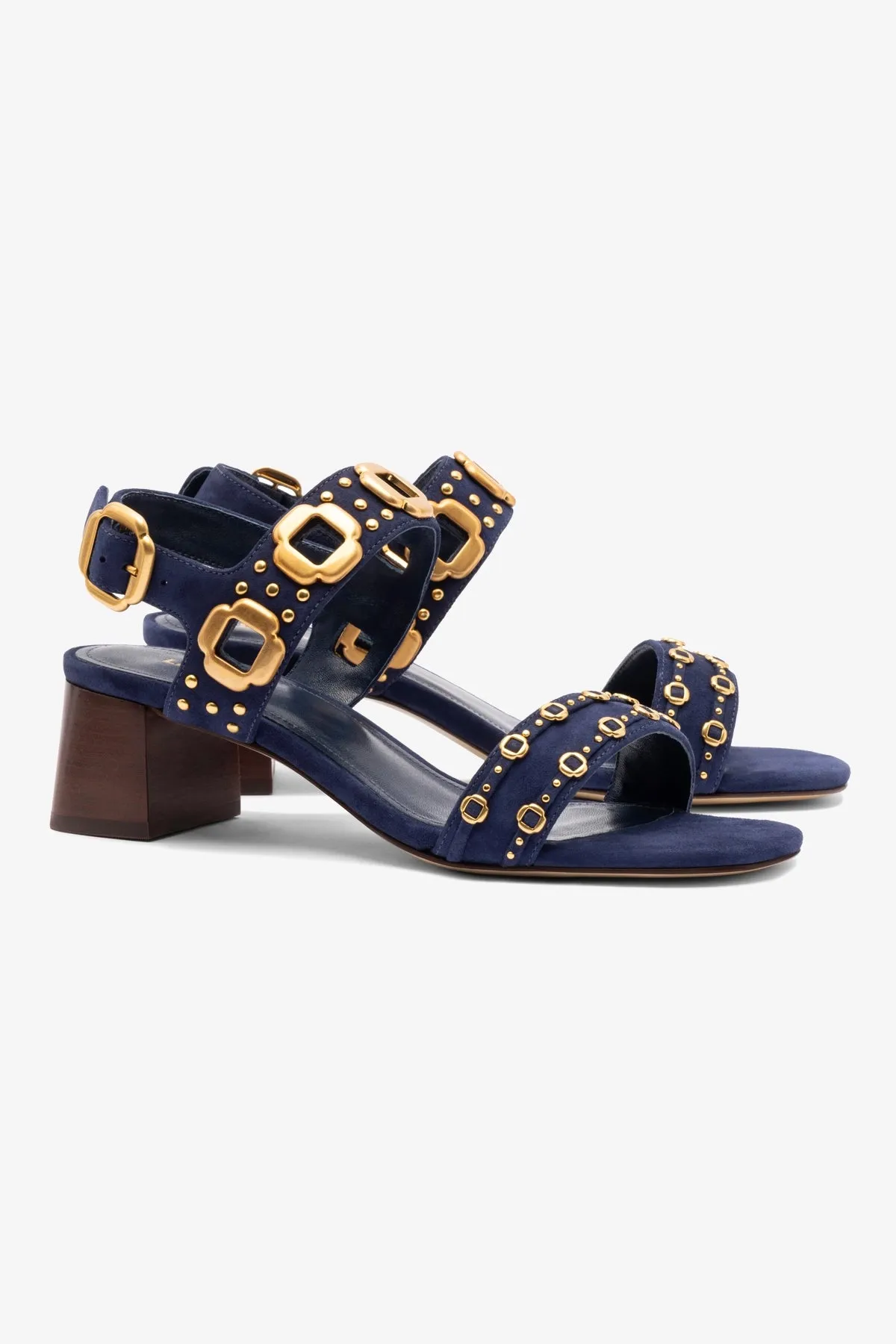 Milan Studs Block Sandal In Navy Suede sold by Larroude product image thumbnail 3