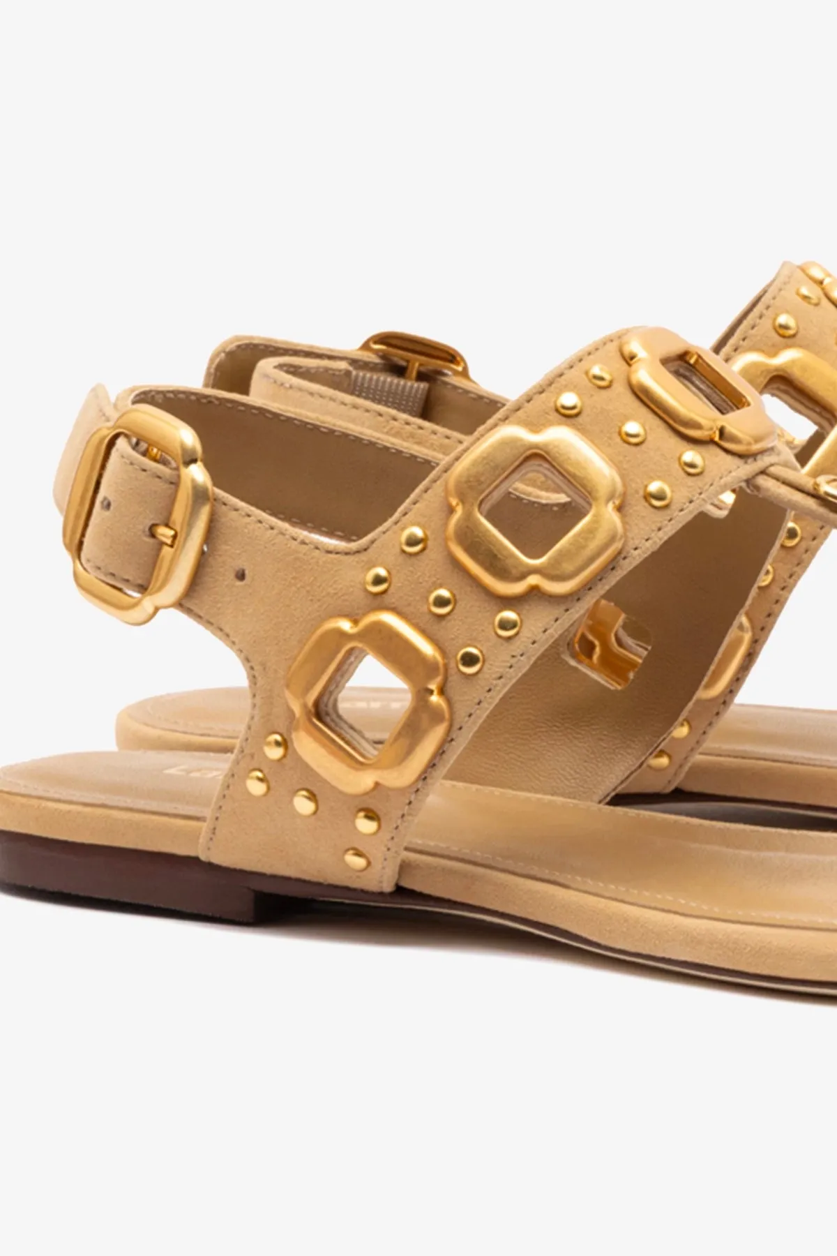 Milan Studs Thong Sandal In Peanut Suede sold by Larroude product image thumbnail 4
