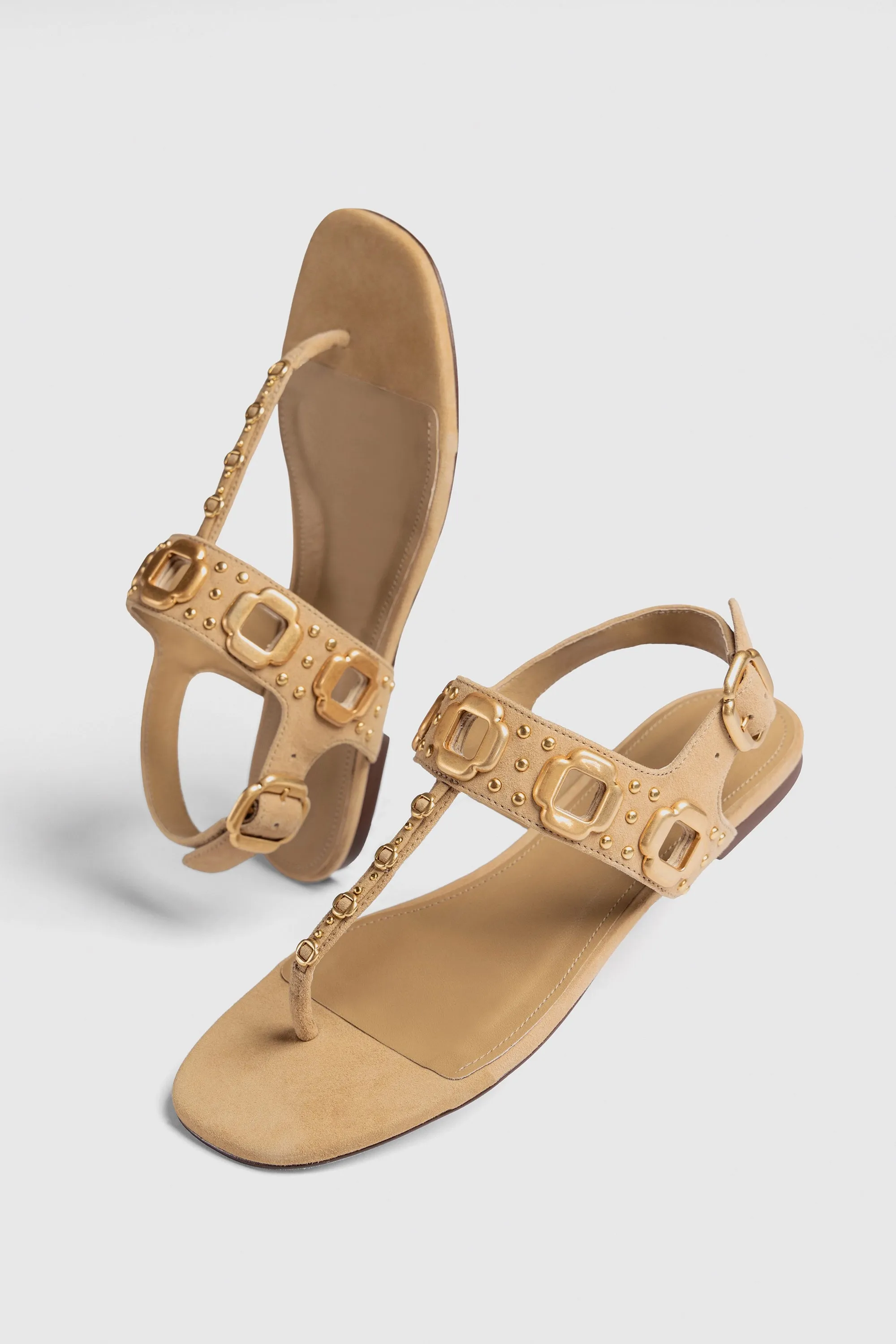 Milan Studs Thong Sandal In Peanut Suede sold by Larroude product image thumbnail 2
