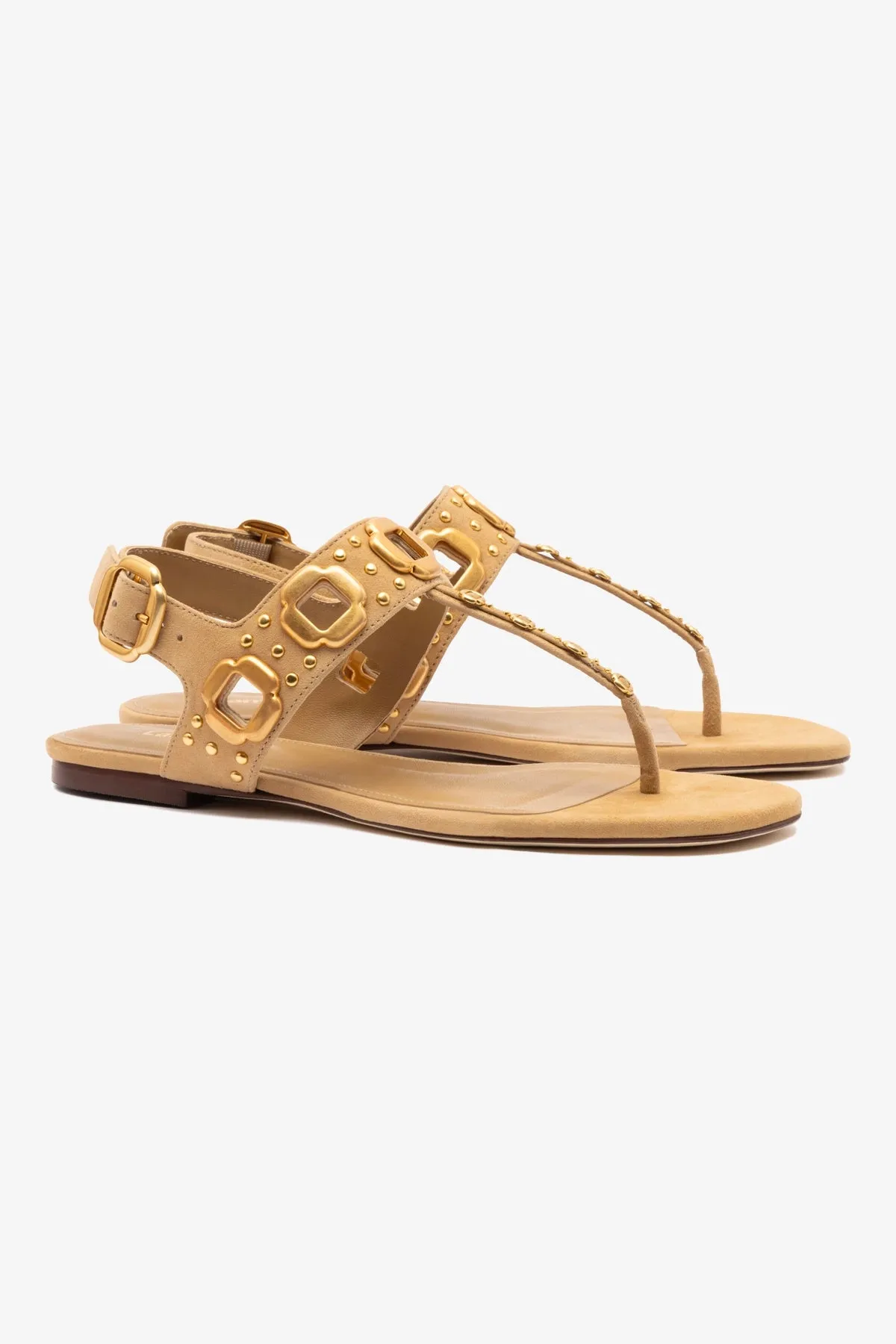 Milan Studs Thong Sandal In Peanut Suede sold by Larroude product image thumbnail 3