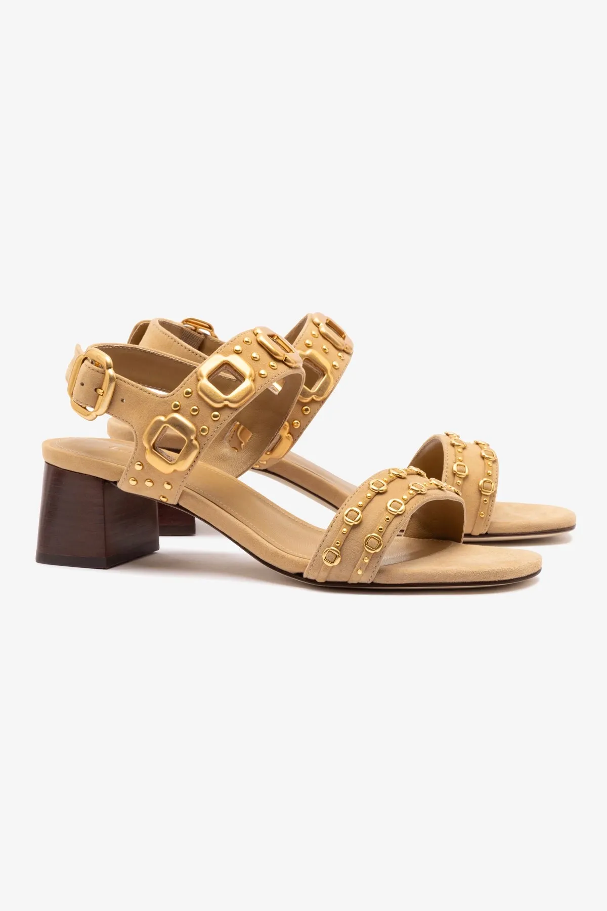 Milan Studs Block Sandal In Peanut Suede sold by Larroude product image thumbnail 3