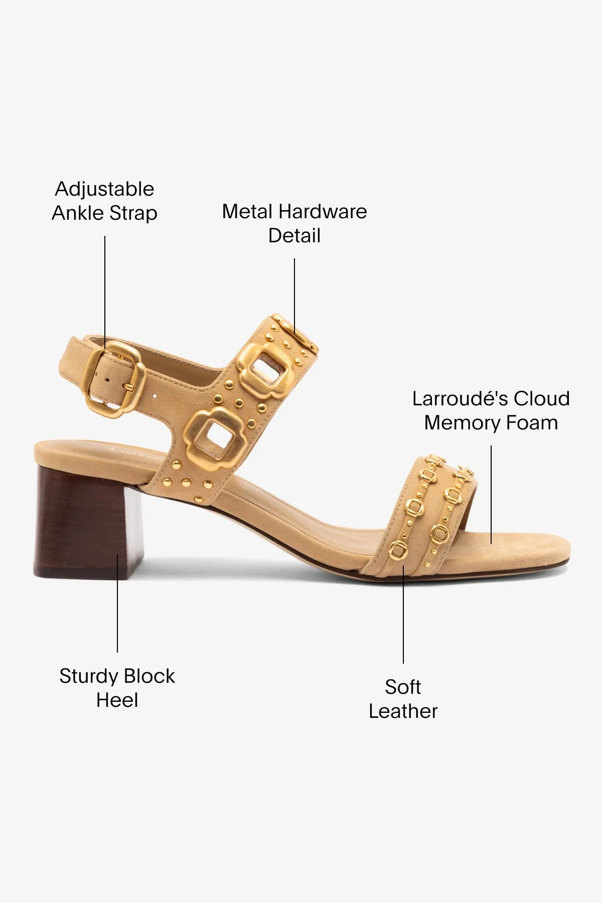 Milan Studs Block Sandal In Peanut Suede sold by Larroude product image thumbnail 5