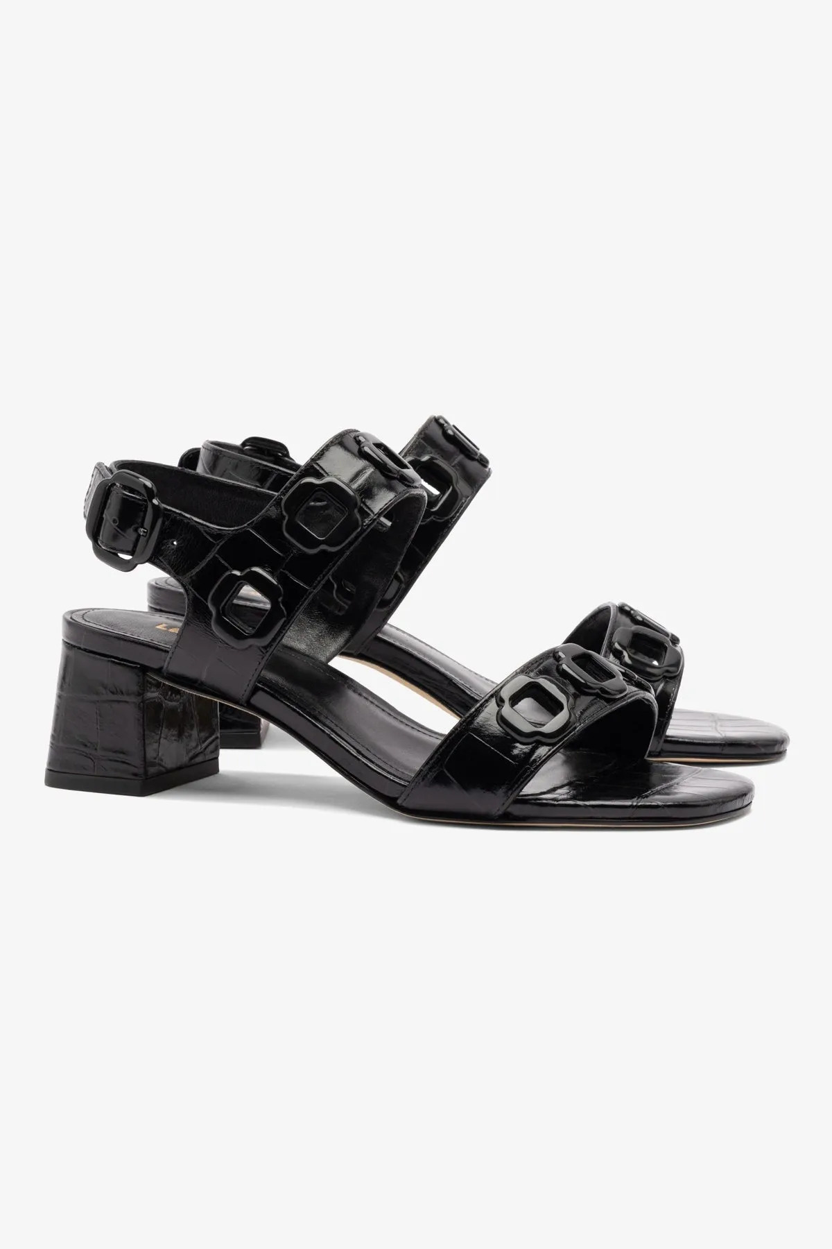 Milan Block Sandal In Black Croc Printed Leather sold by Larroude product image thumbnail 3