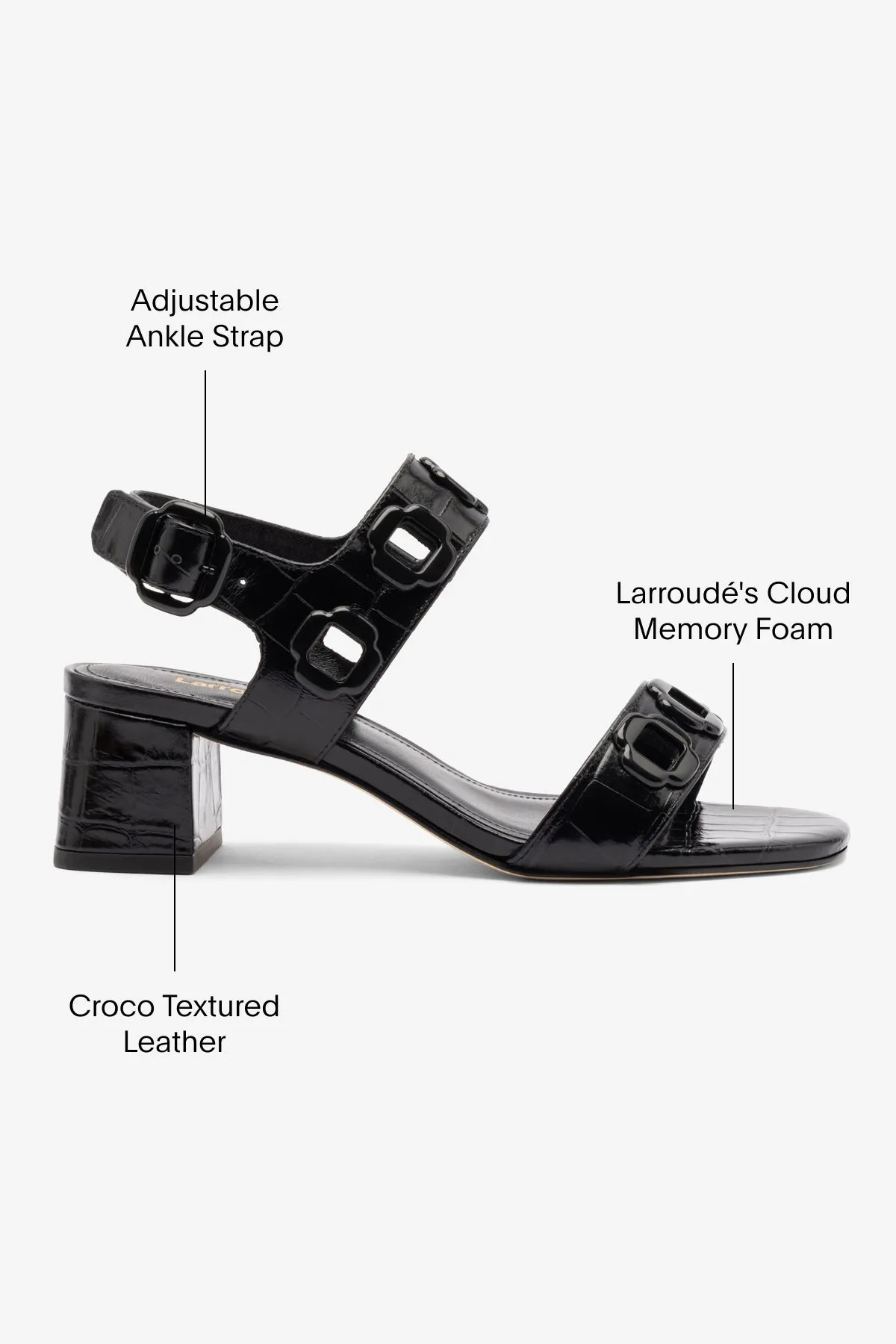 Milan Block Sandal In Black Croc Printed Leather sold by Larroude product image thumbnail 5