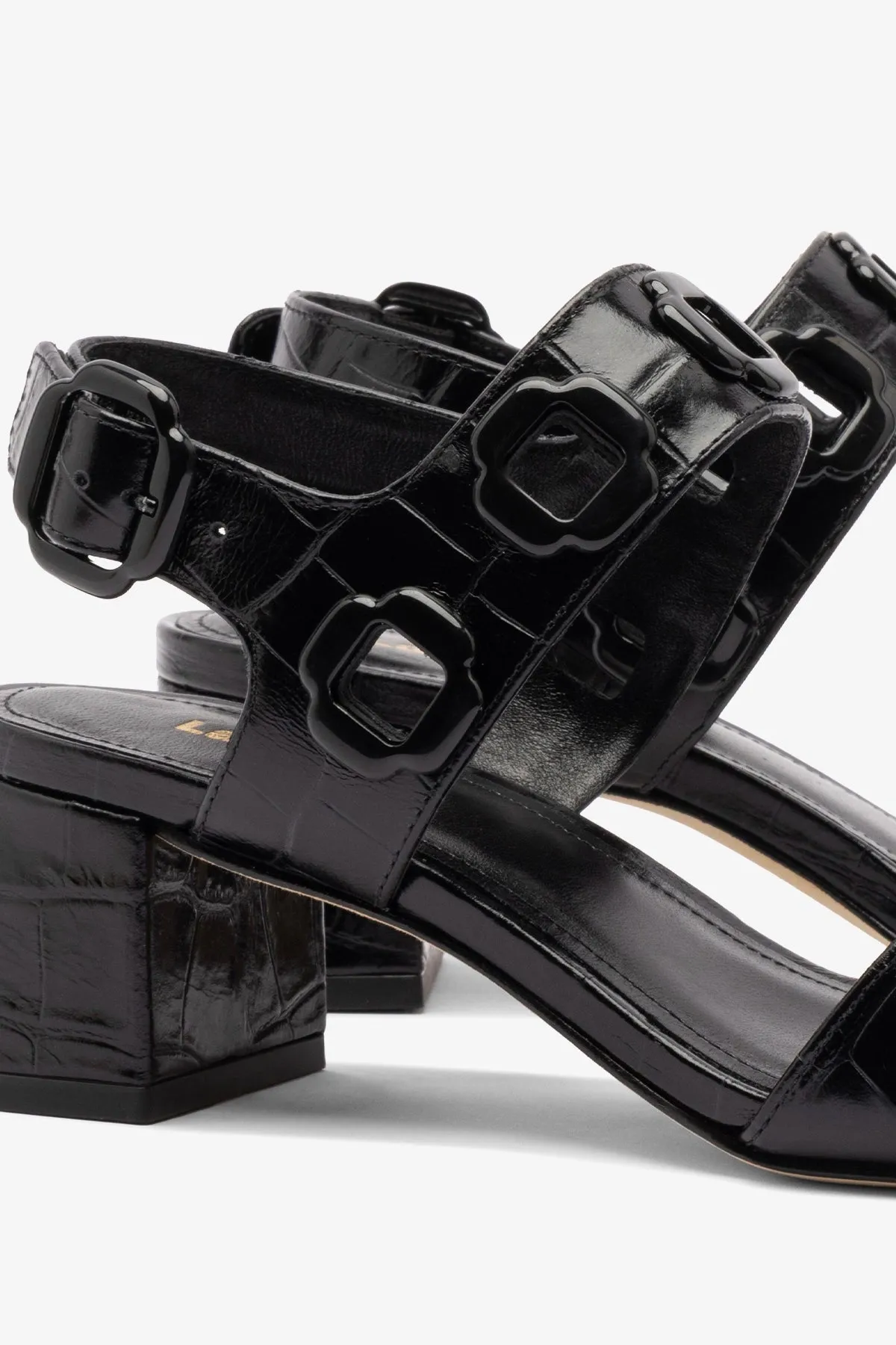 Milan Block Sandal In Black Croc Printed Leather sold by Larroude product image thumbnail 4
