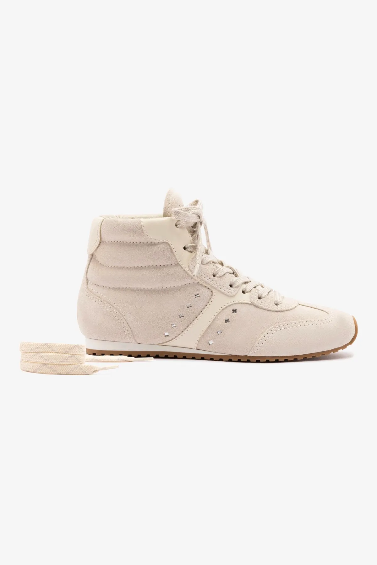 Stella Mid Sneaker In Mushroom Grey Suede and Ivory Leather sold by Larroude product image thumbnail 5