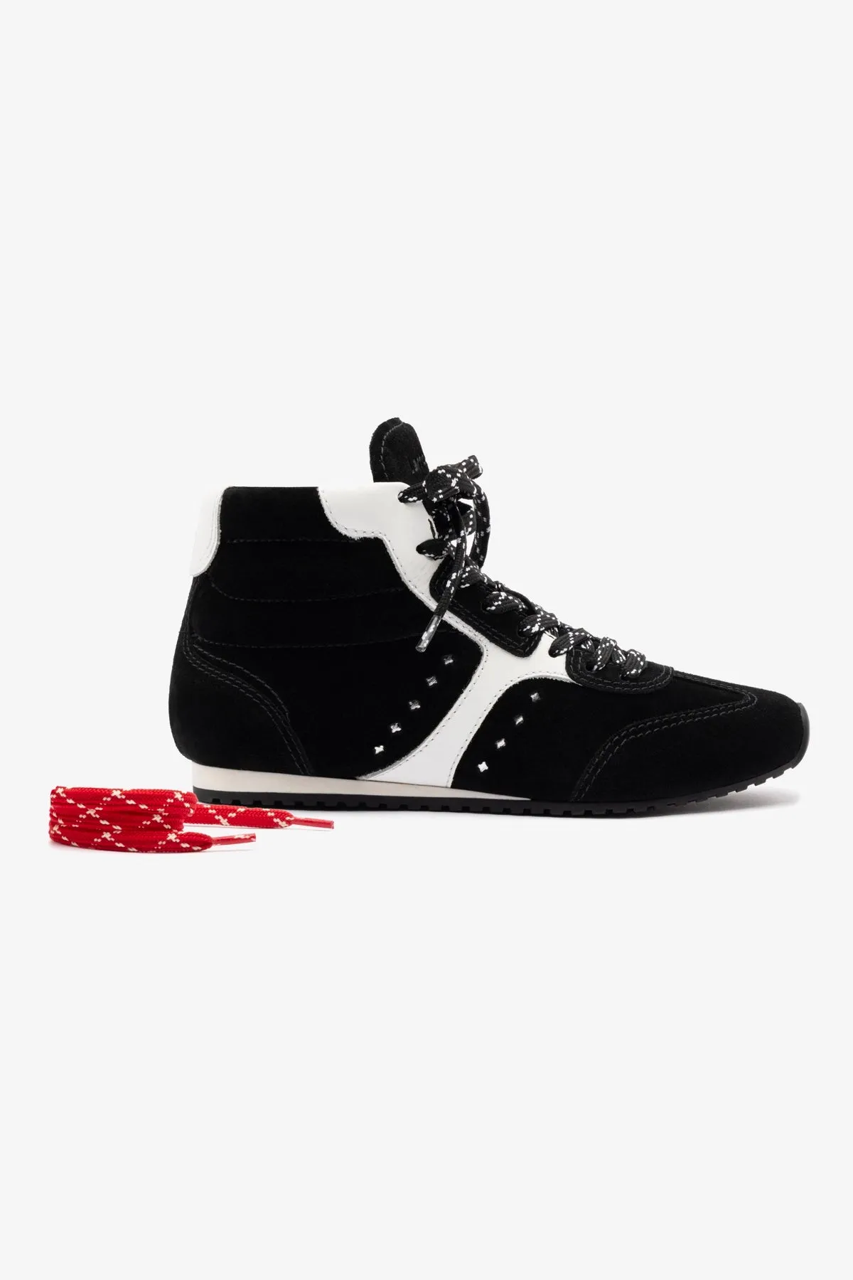 Stella Mid Sneaker In Black Suede and White Leather sold by Larroude product image thumbnail 5