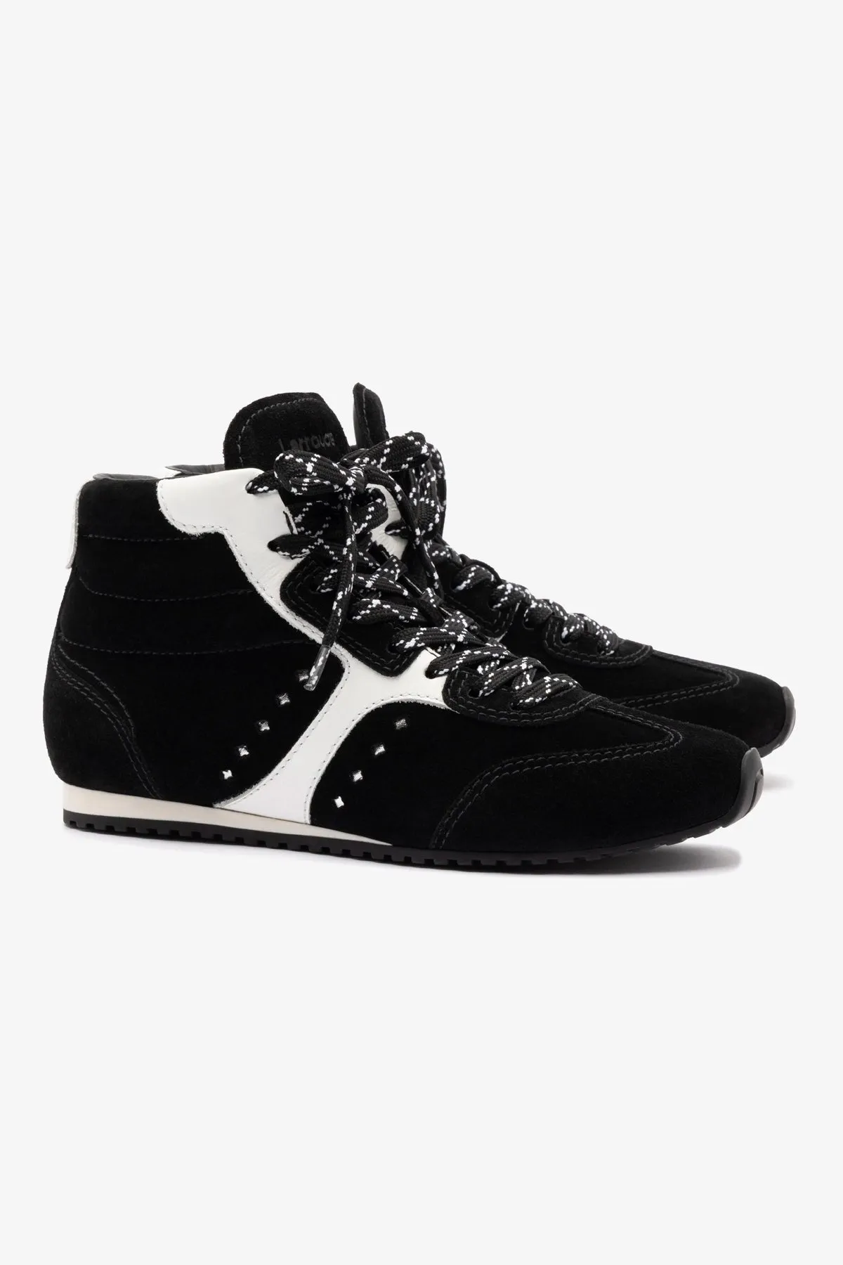 Stella Mid Sneaker In Black Suede and White Leather sold by Larroude product image thumbnail 3