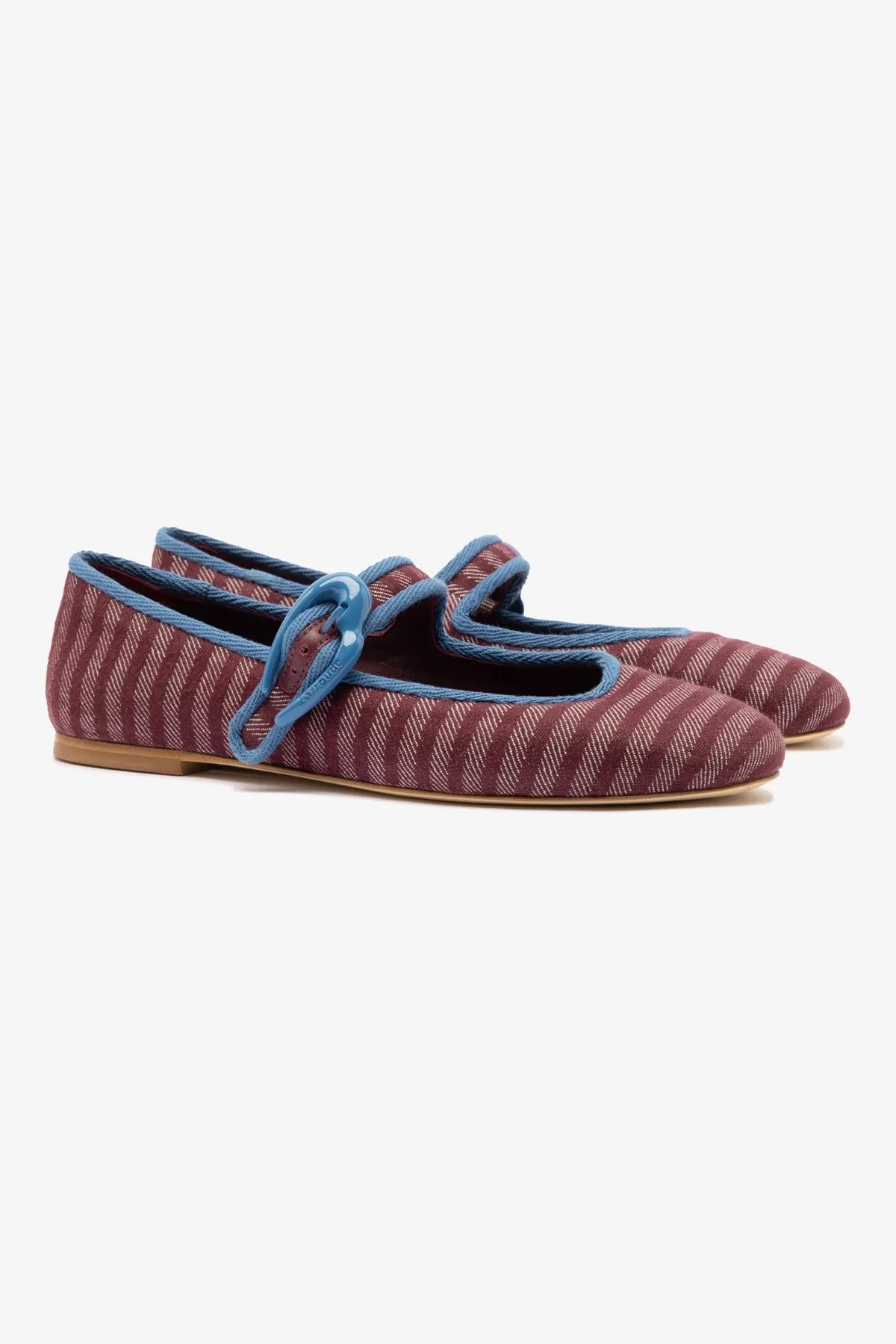 Verona Ballet Flat In Wine Striped Fabric and Blue Stoned Trimming sold by Larroude product image thumbnail 3