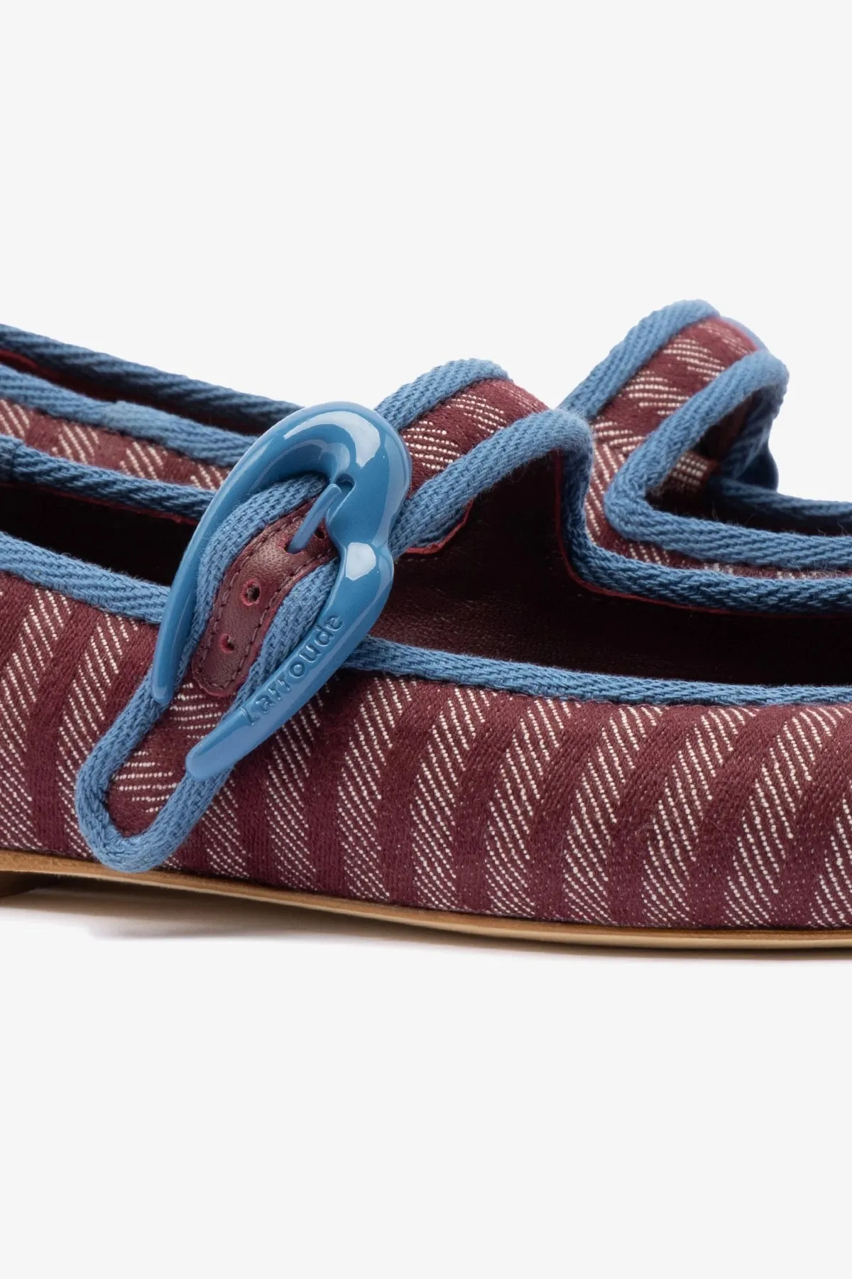 Verona Ballet Flat In Wine Striped Fabric and Blue Stoned Trimming sold by Larroude product image thumbnail 4