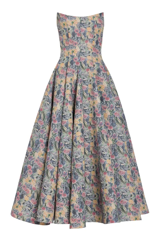 Rousseau Watercolor Floral Ikat Midi Dress sold by Larroude