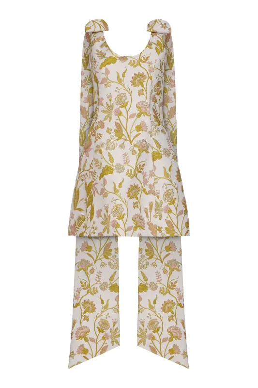 Gita Pink and Gold Floral Brocade Mini Dress made by Larroude