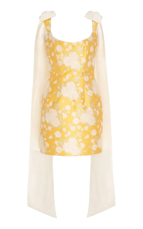 Celestia Yellow Floral Brocade Mini Dress sold by Larroude