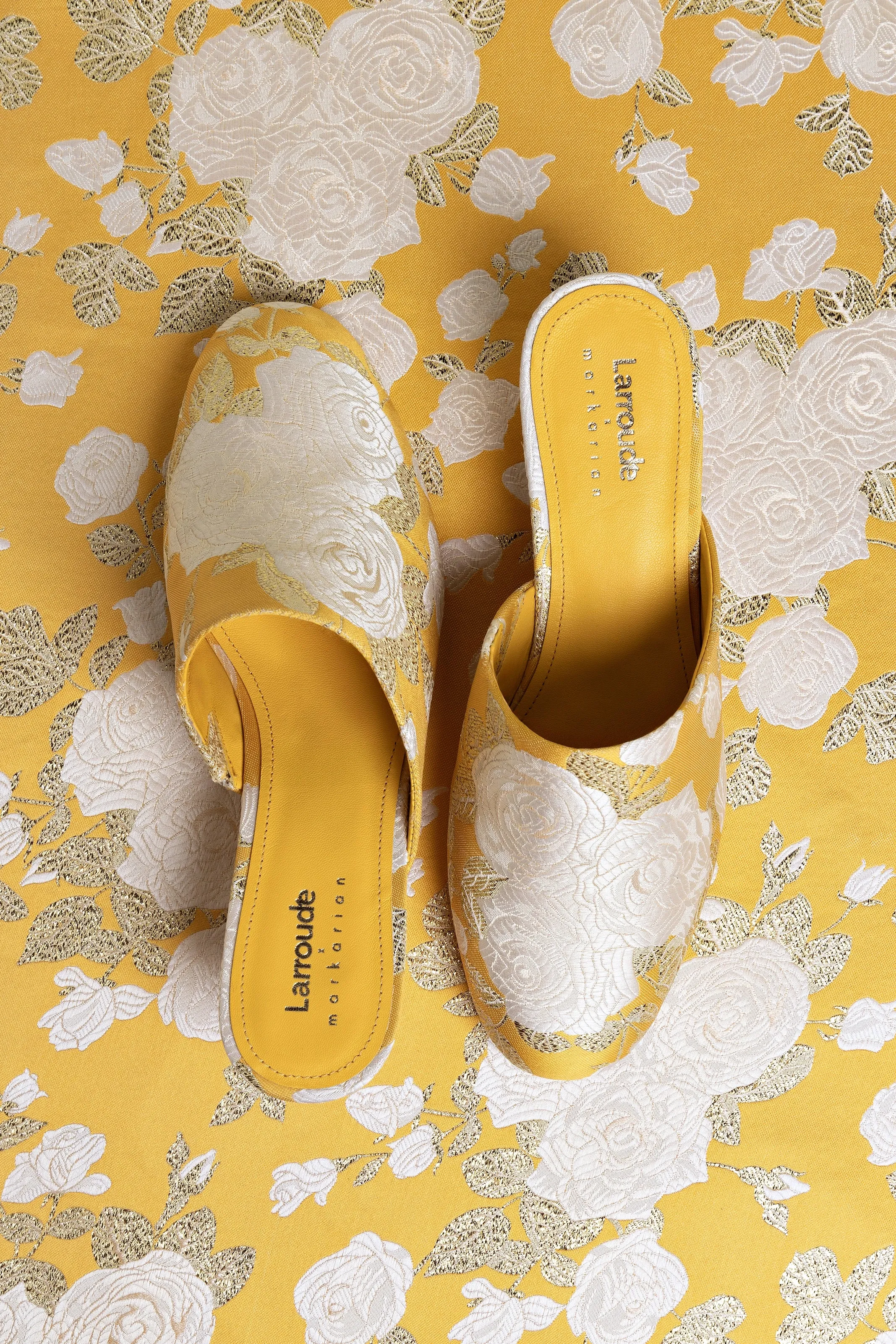 Larroudé x Markarian Venice Wedge In Yellow Floral Brocade sold by Larroude product image thumbnail 2