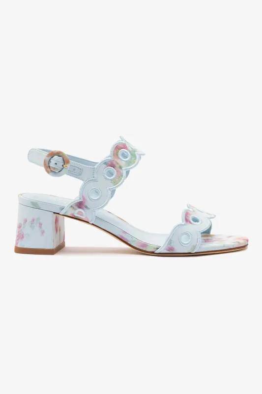 Larroudé x Markarian Florence Broderie In Apple Blue Floral Ikat sold by Larroude