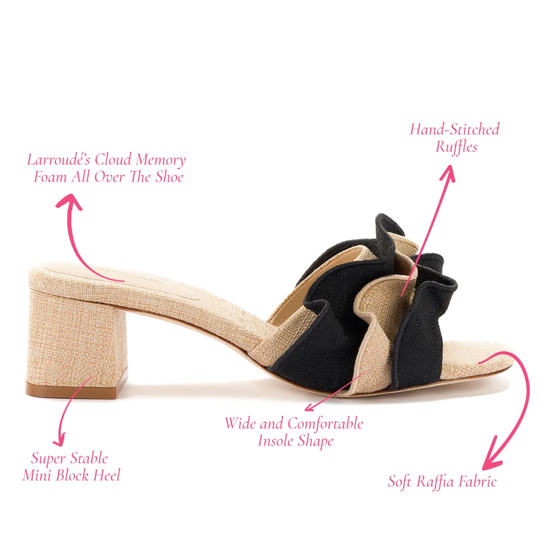 Brigitte Ruffle Mule In Beige and Black Raffia sold by Larroude product image thumbnail 5
