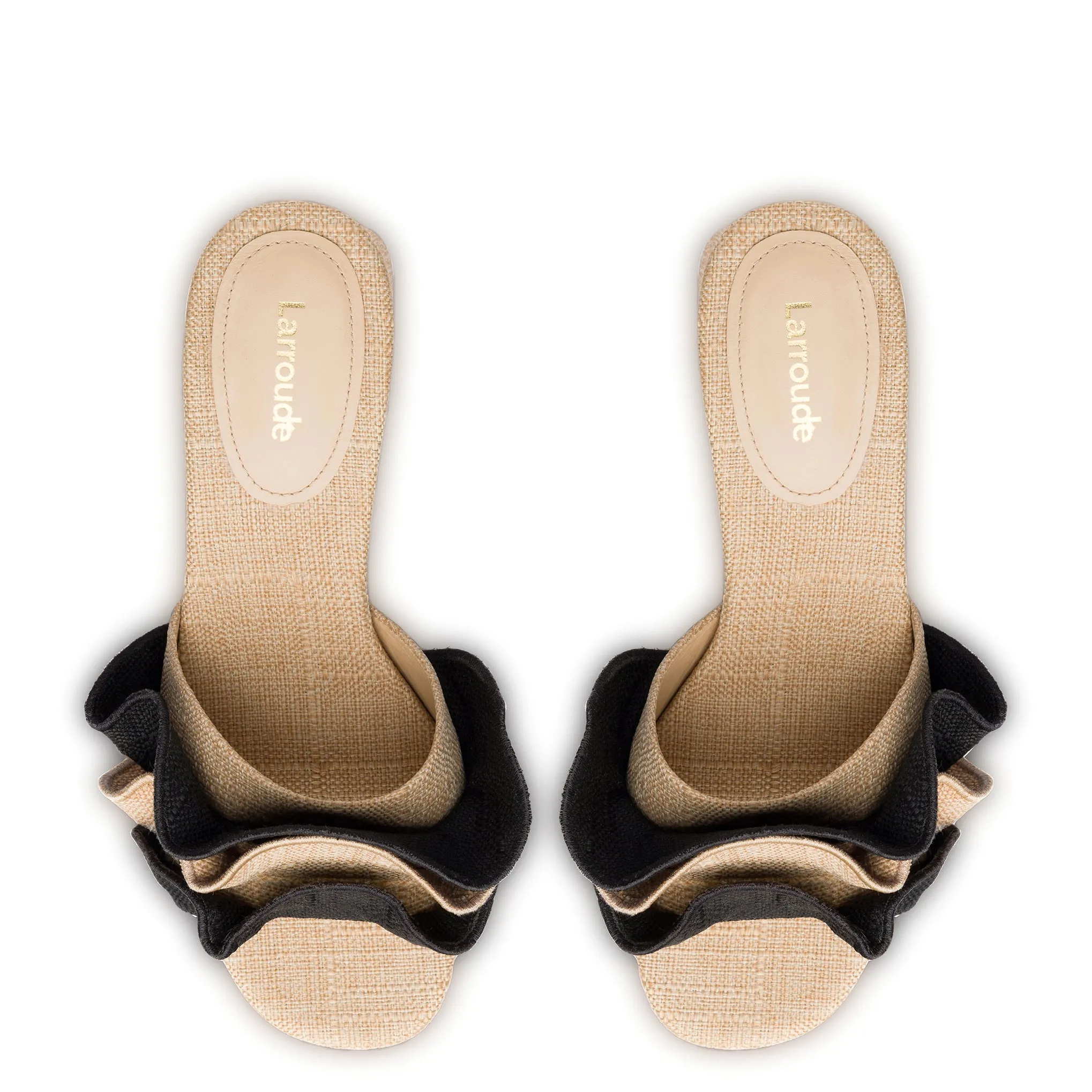 Brigitte Ruffle Mule In Beige and Black Raffia sold by Larroude product image thumbnail 3