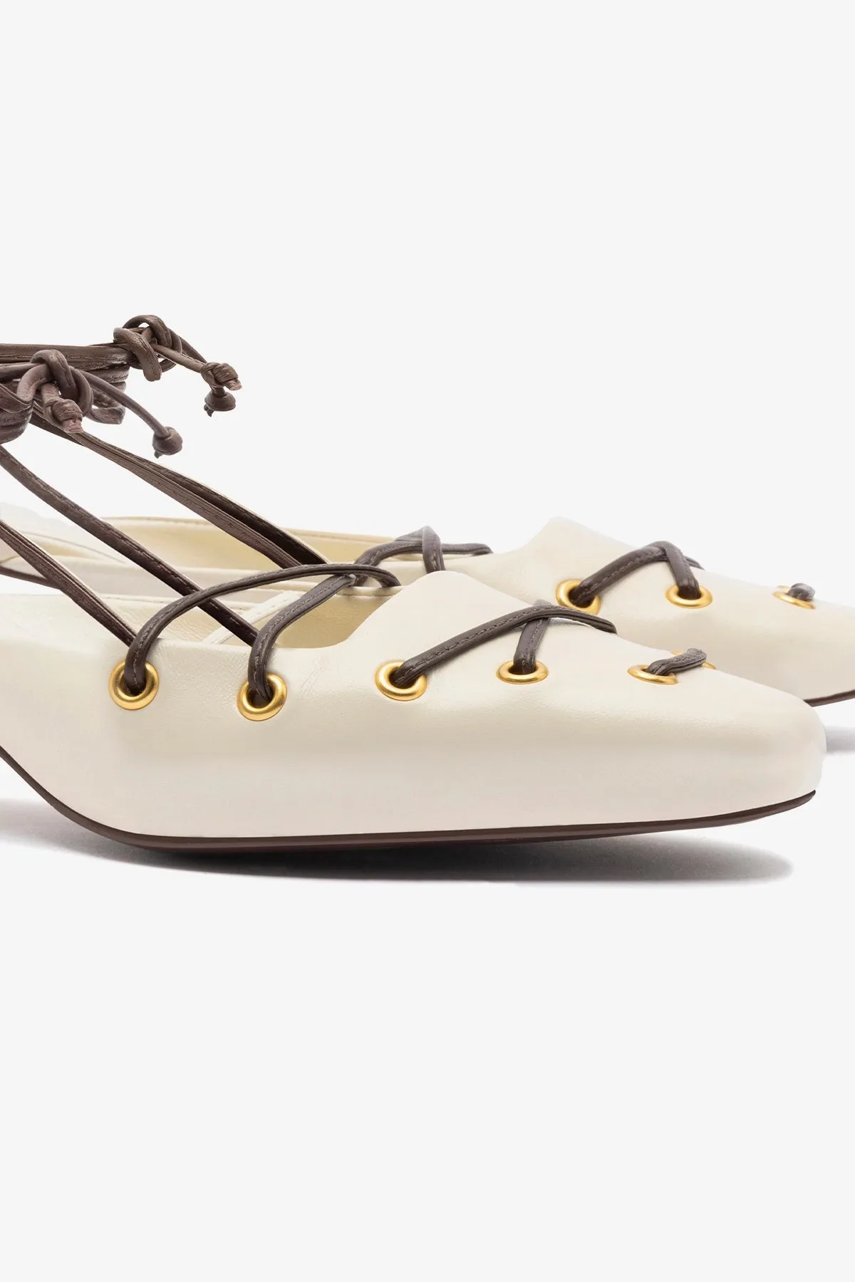Amal Lace Up Pump In Ivory Leather sold by Larroude product image thumbnail 4