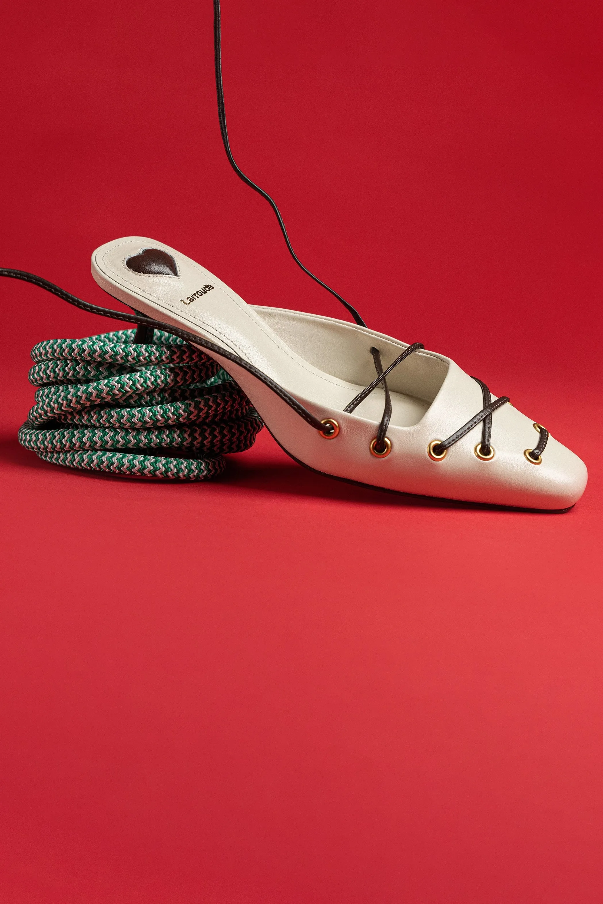 Amal Lace Up Pump In Ivory Leather sold by Larroude product image thumbnail 2