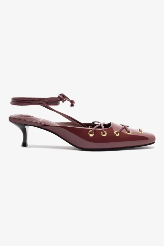 Amal Lace Up Pump In Burgundy Leather sold by Larroude