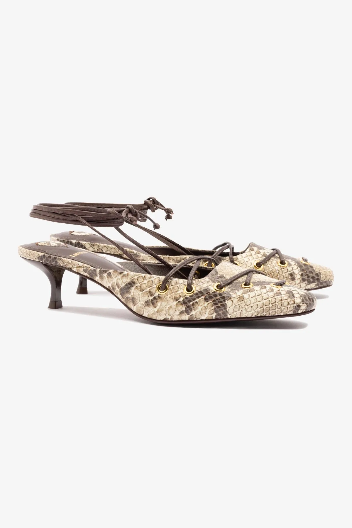 Amal Lace Up Pump In Neutral Printed Snake sold by Larroude product image thumbnail 3