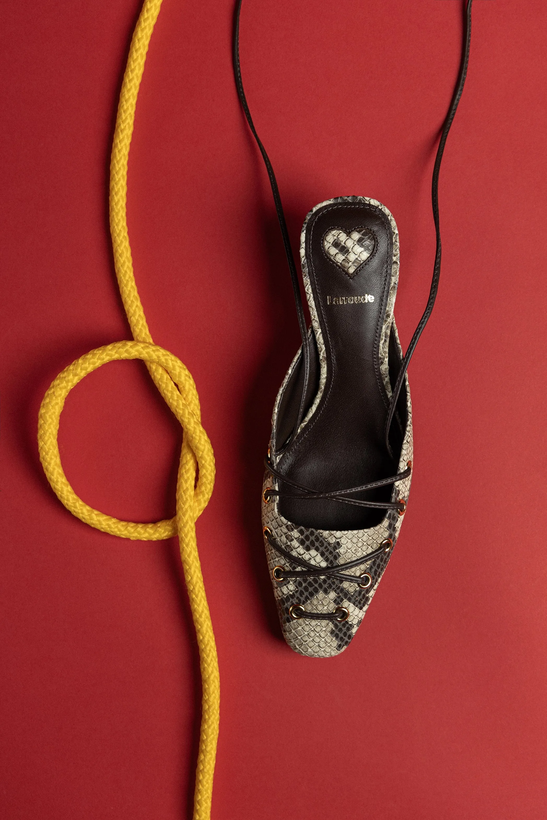 Amal Lace Up Pump In Neutral Printed Snake sold by Larroude product image thumbnail 2