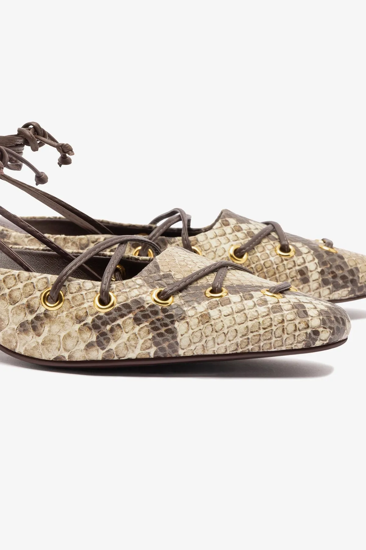 Amal Lace Up Pump In Neutral Printed Snake sold by Larroude product image thumbnail 4
