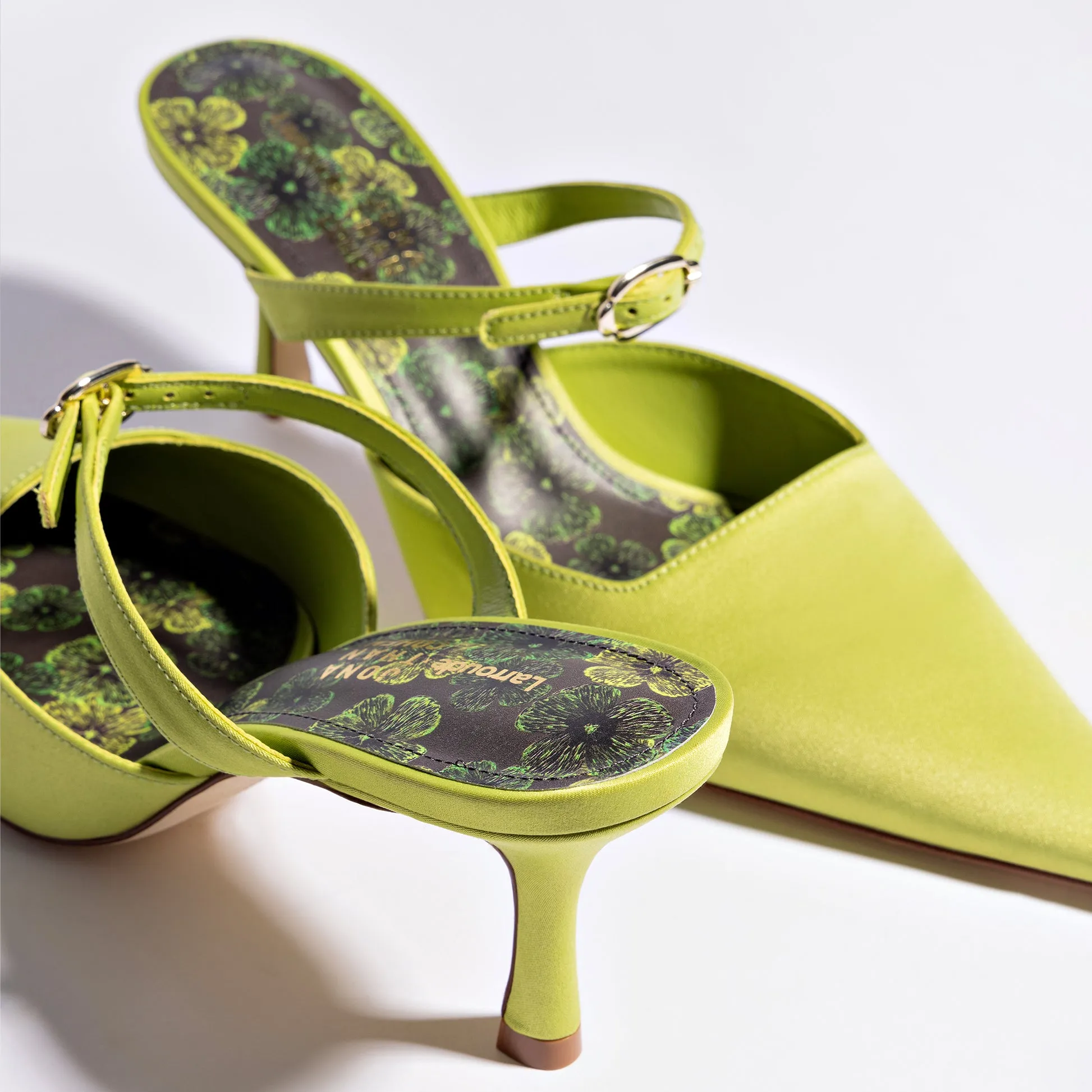 Larroudé for Jonathan Cohen: Strap Mule In Green Satin sold by Larroude product image thumbnail 5