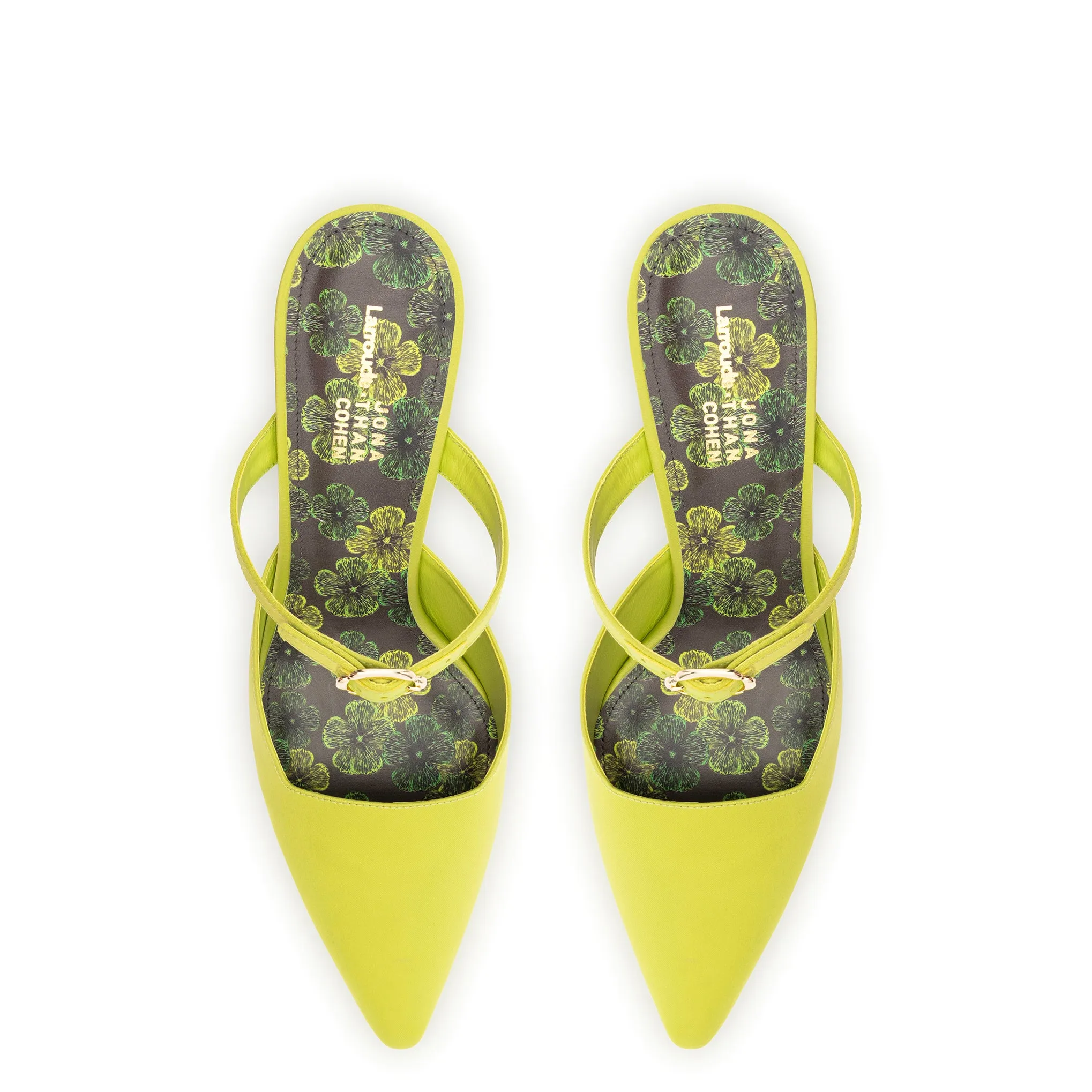 Larroudé for Jonathan Cohen: Strap Mule In Green Satin sold by Larroude product image thumbnail 3