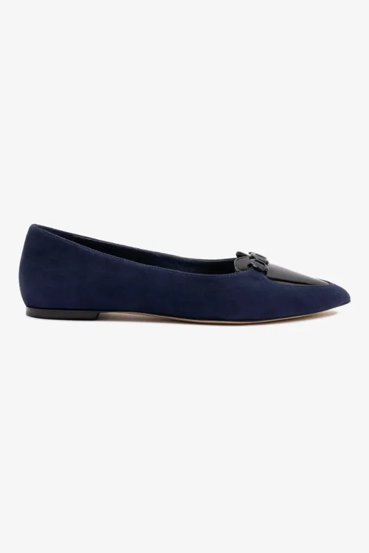 Audrey Flat In Navy Suede sold by Larroude