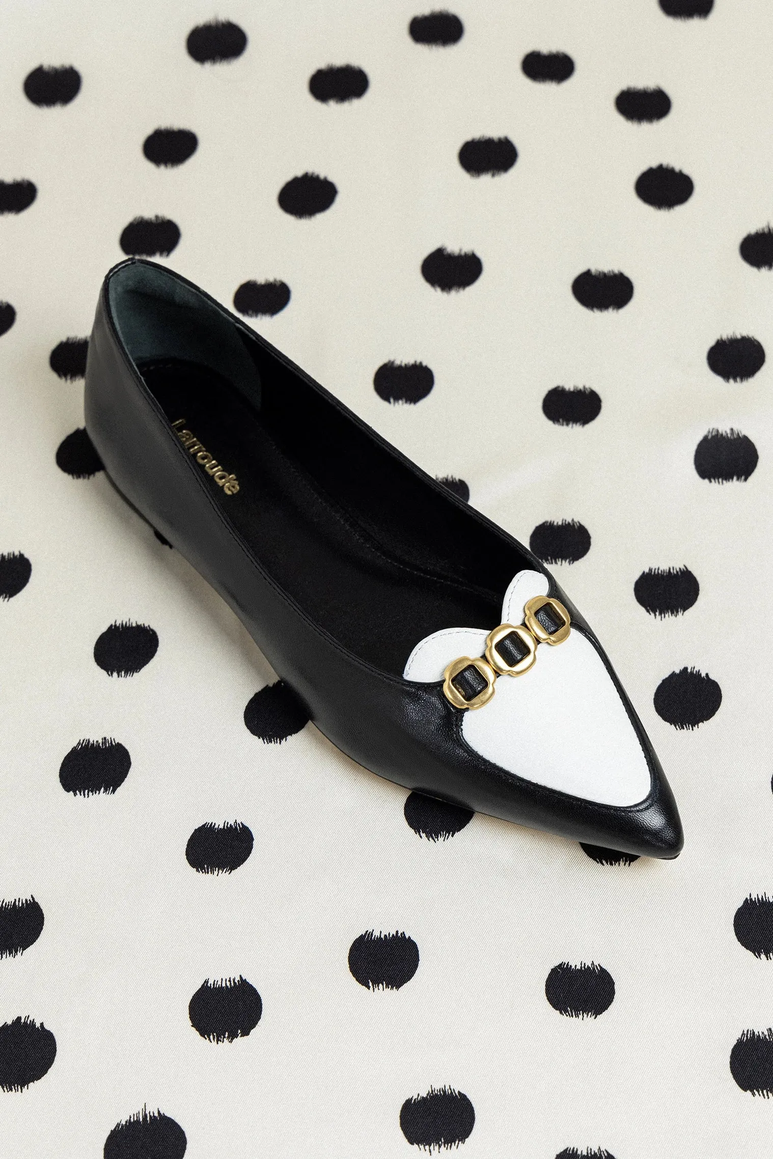 Audrey Flat In Black and White Leather sold by Larroude product image thumbnail 2