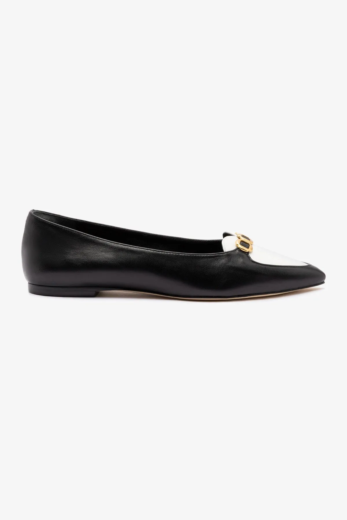 Audrey Flat In Black and White Leather sold by Larroude