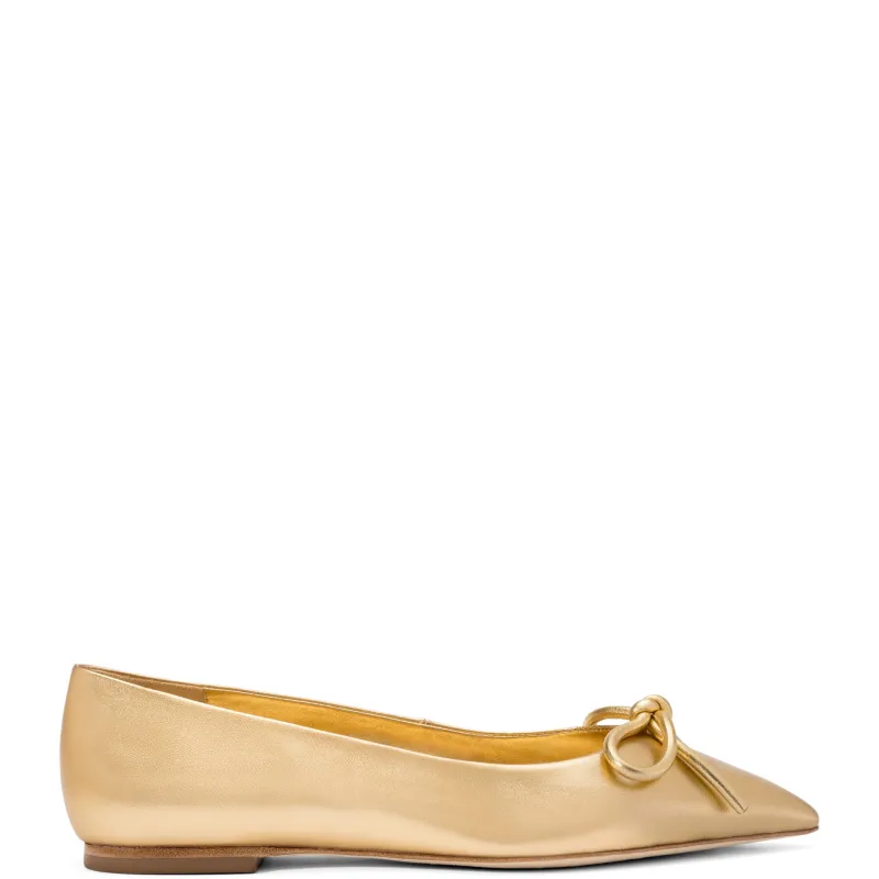 Lee Flat In Gold Metallic Leather sold by Larroude