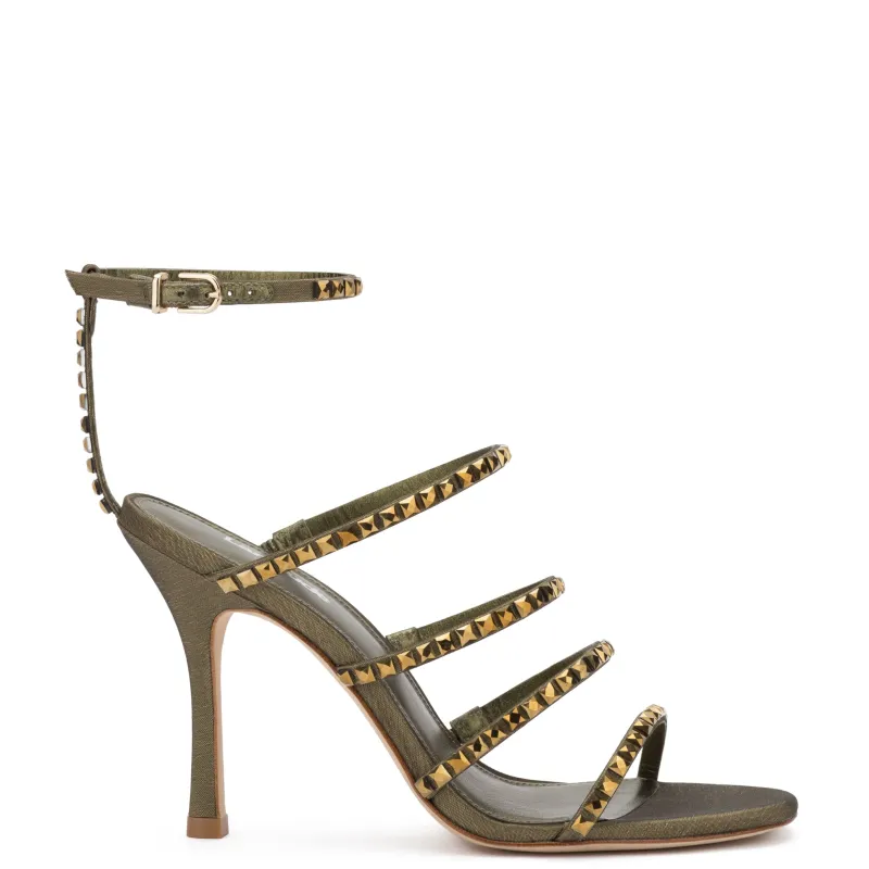 Sasha Sandal In Gold Satin sold by Larroude
