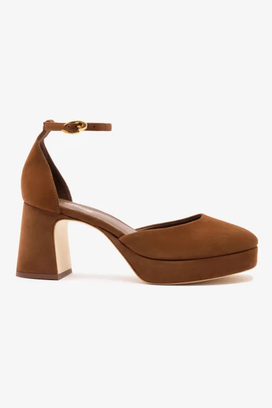 Ari Verona Low Pump In Burnt Umber Suede sold by Larroude