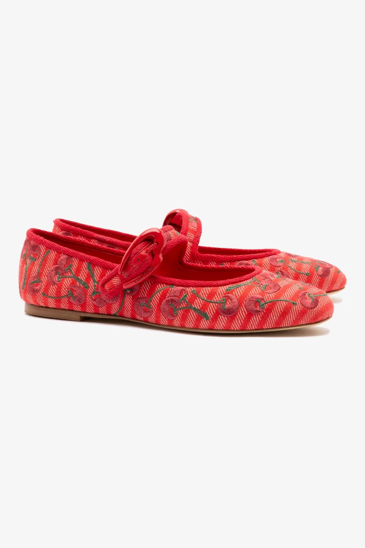 Verona Ballet Flat In Raspberry Striped Fabric and Cherry Embroidery sold by Larroude product image thumbnail 3