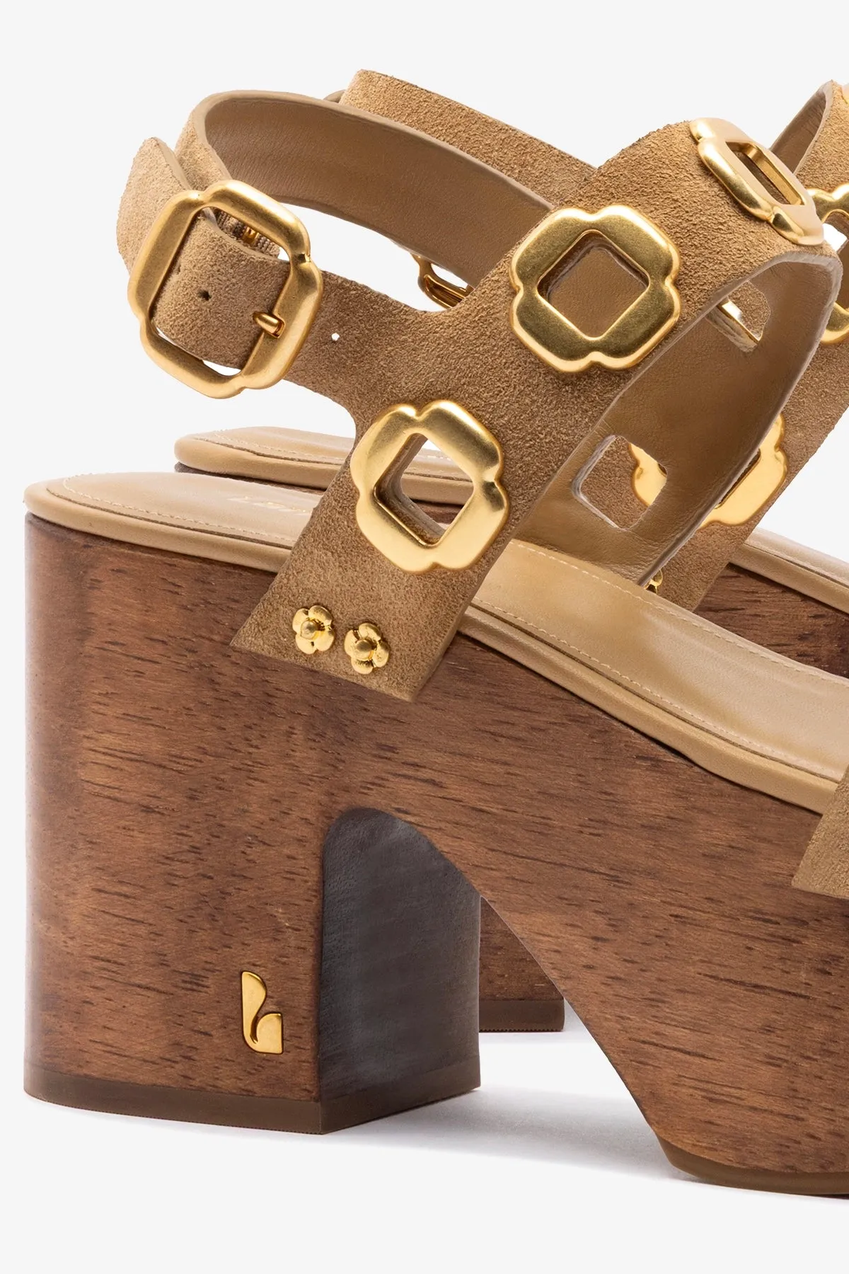 Miso Wooden Platform Sandal In Peanut Suede sold by Larroude product image thumbnail 4