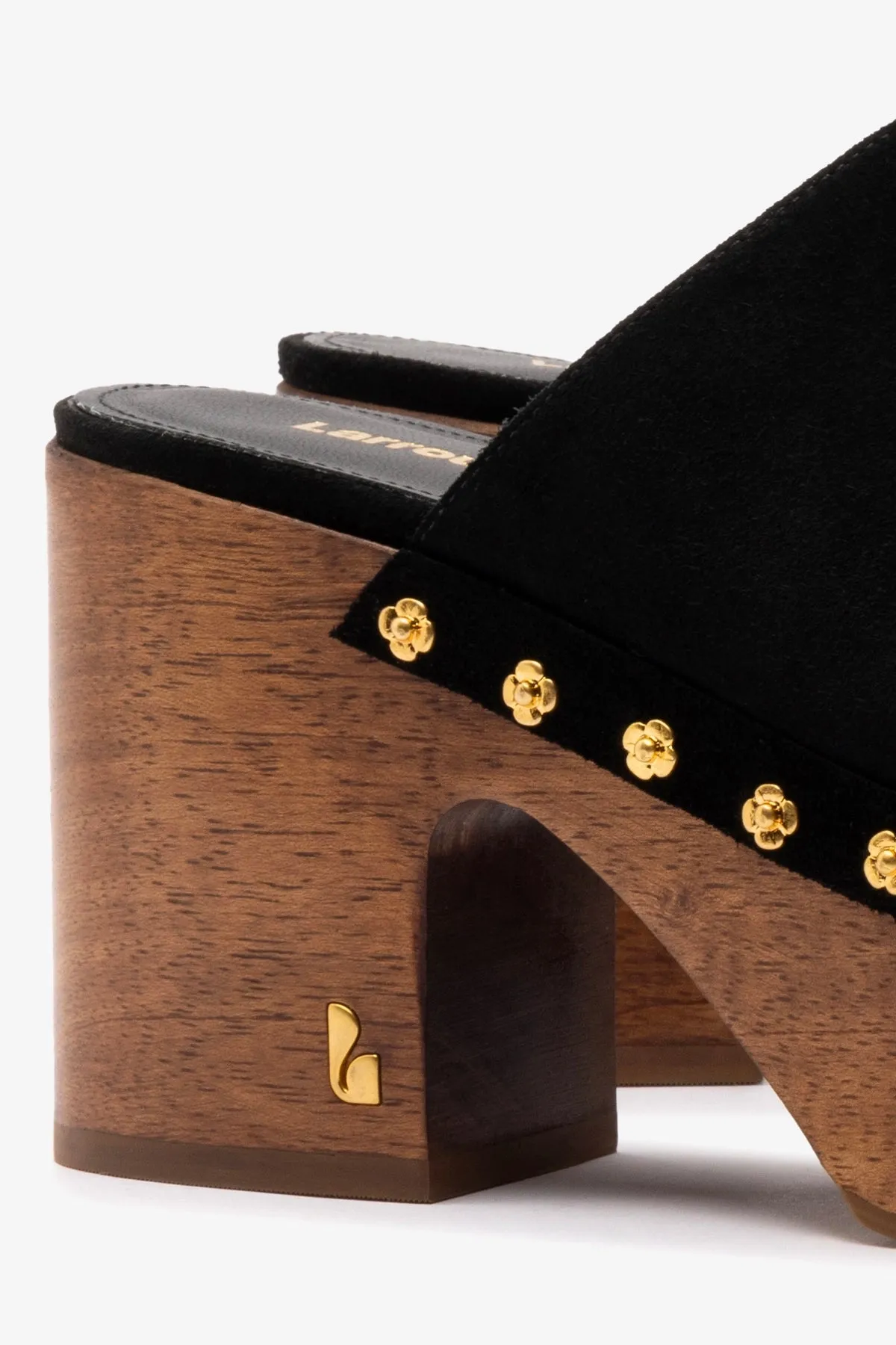 Miso Wooden Platform Clog In Black Suede sold by Larroude product image thumbnail 4