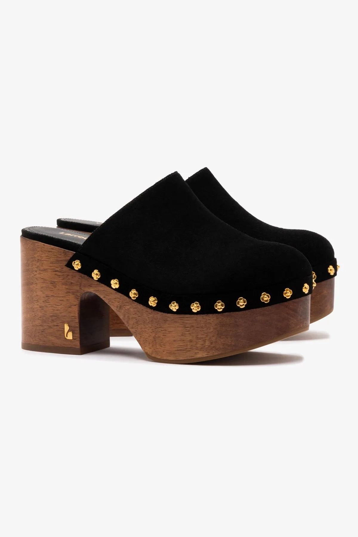 Miso Wooden Platform Clog In Black Suede sold by Larroude product image thumbnail 3