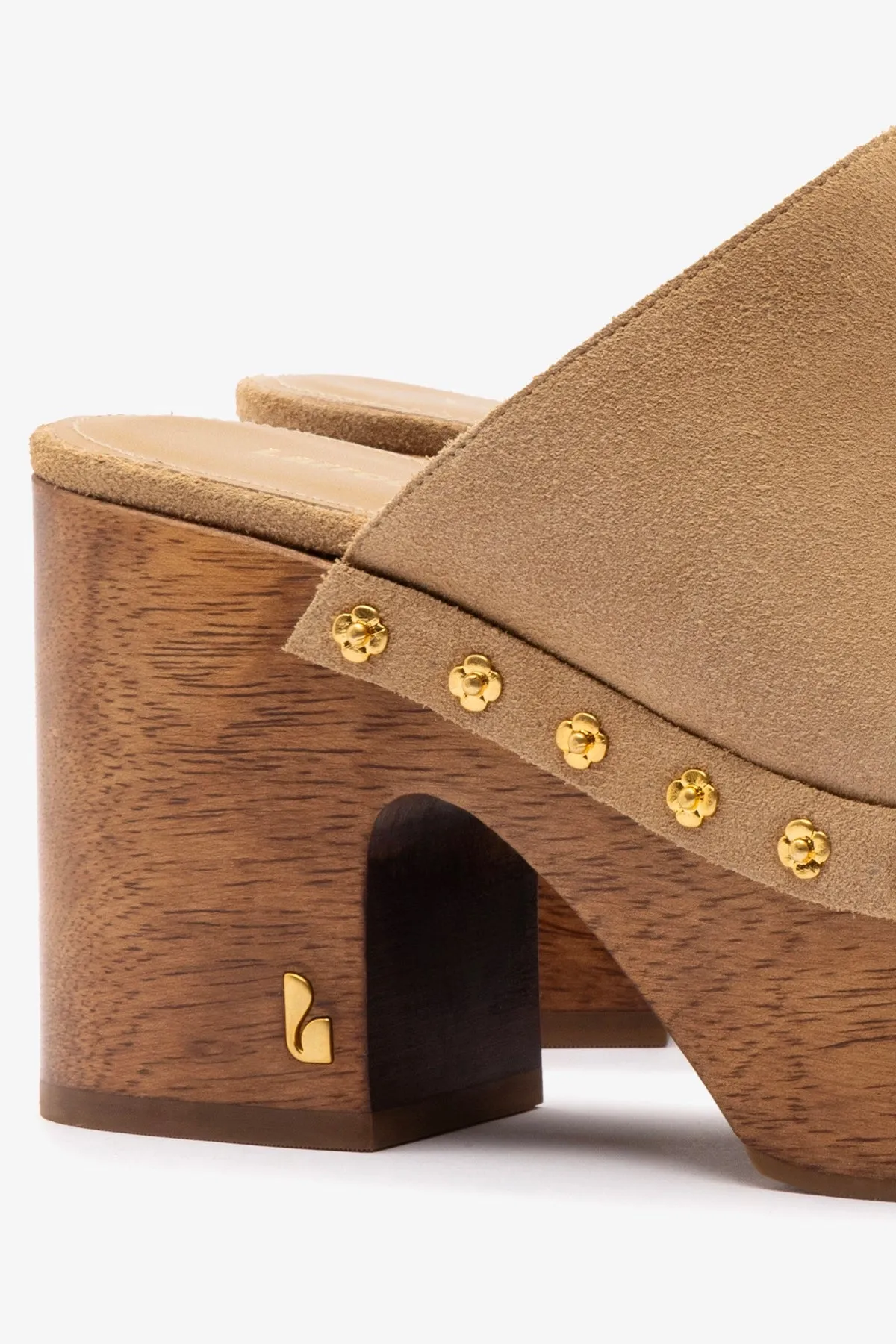 Miso Wooden Platform Clog In Peanut Suede sold by Larroude product image thumbnail 4