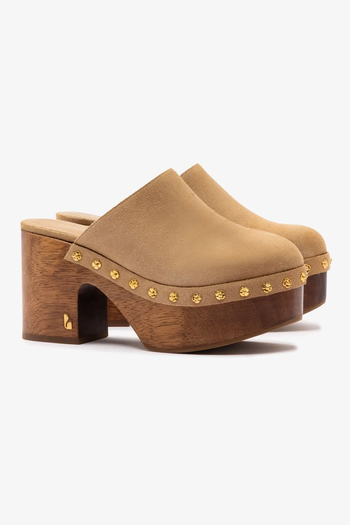 Miso Wooden Platform Clog In Peanut Suede sold by Larroude product image thumbnail 3