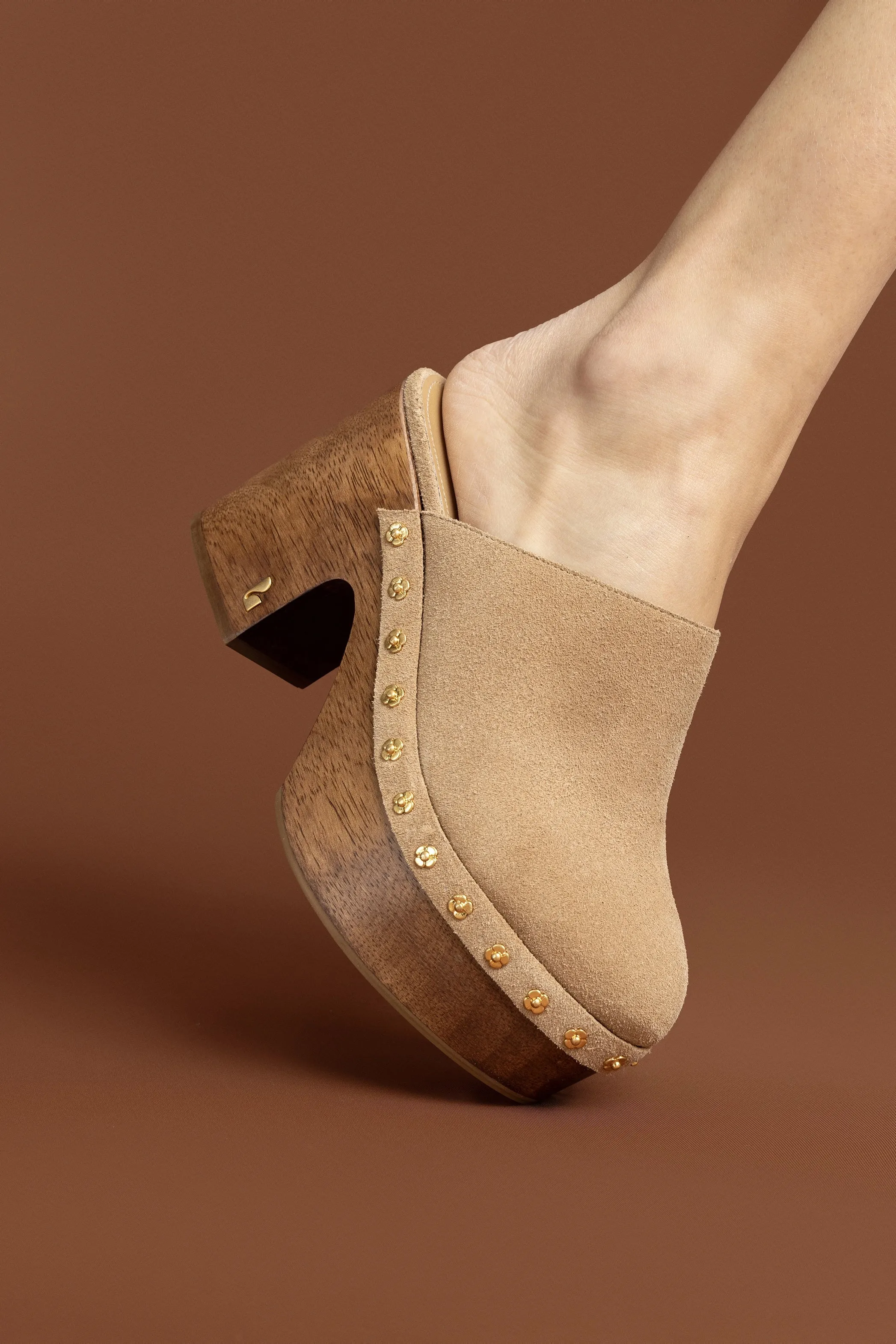 Miso Wooden Platform Clog In Peanut Suede sold by Larroude product image thumbnail 2