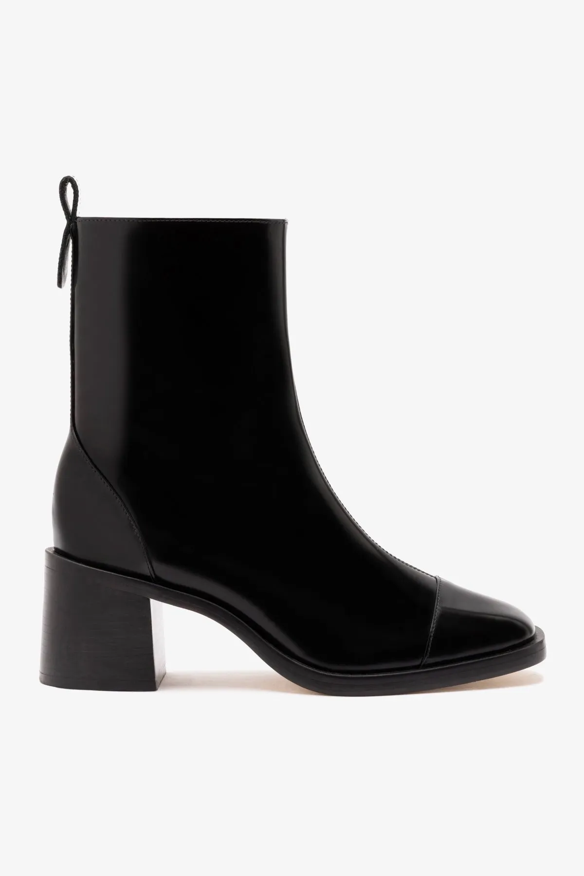 Mini Ricky Boot In Black Box Leather sold by Larroude