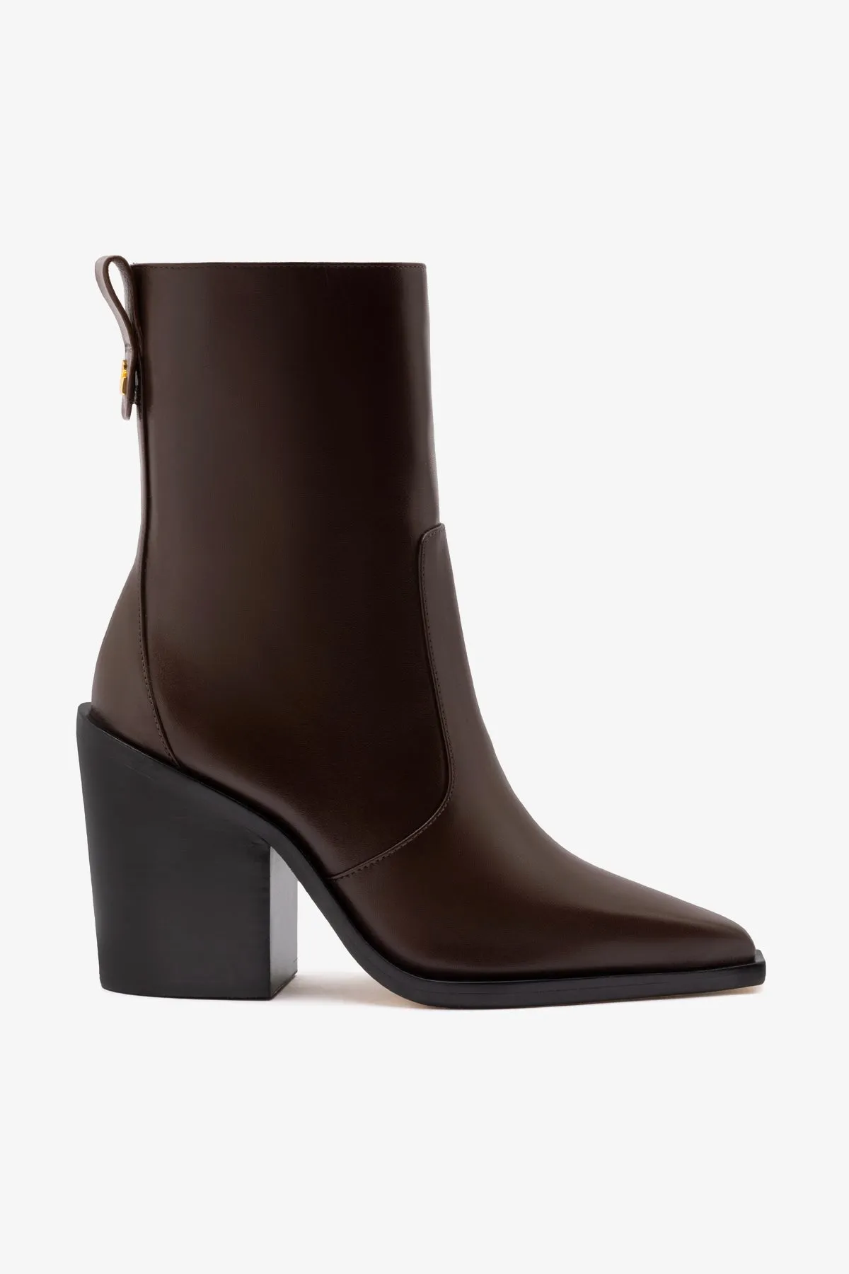 James Bootie In Brown Leather sold by Larroude