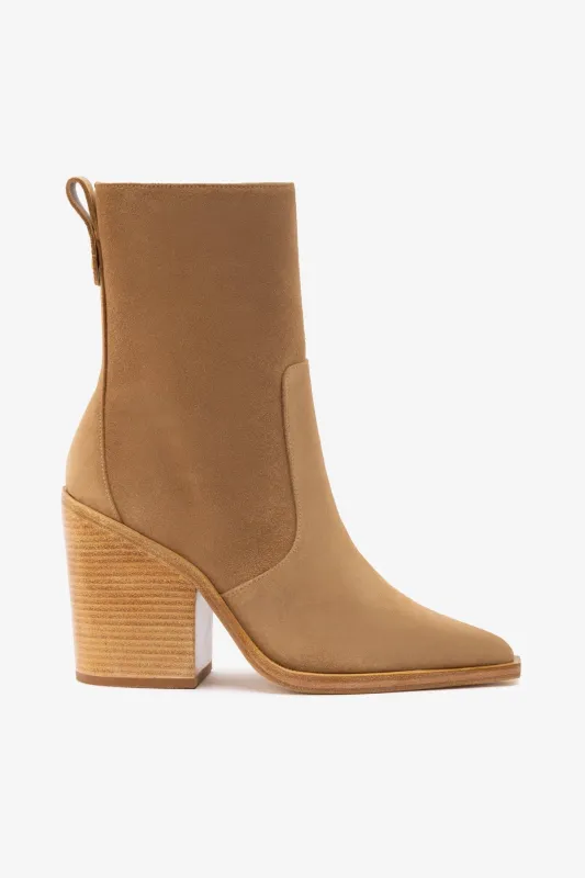 James Bootie In Peanut Suede sold by Larroude
