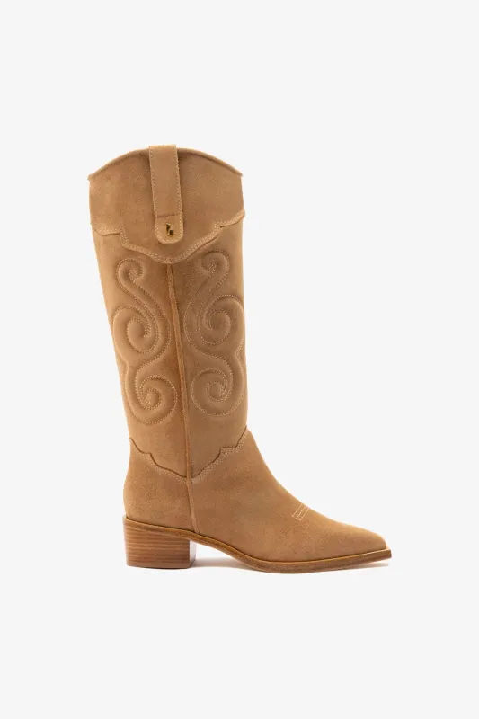 Paloma Boot In Peanut Suede sold by Larroude