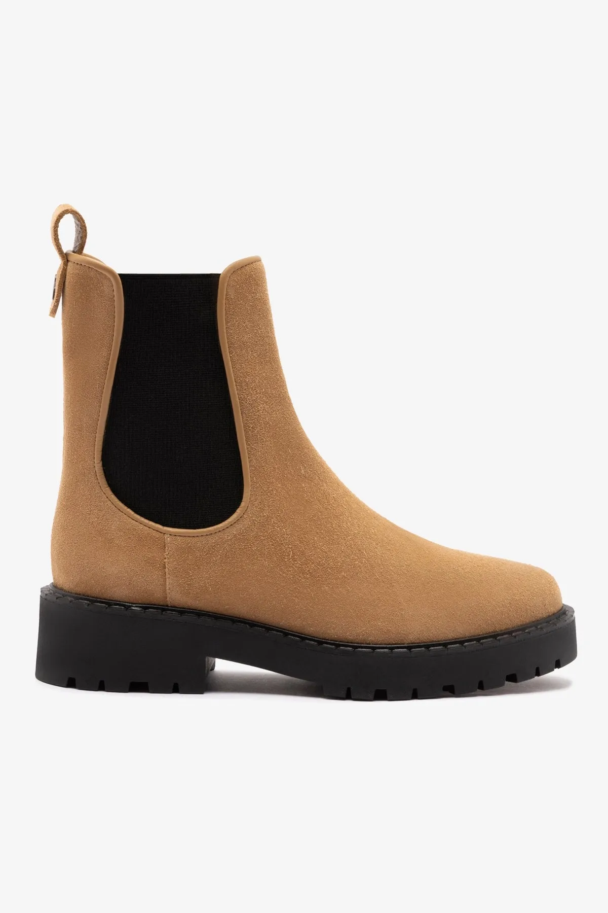 Sancha Boot In Peanut Suede sold by Larroude